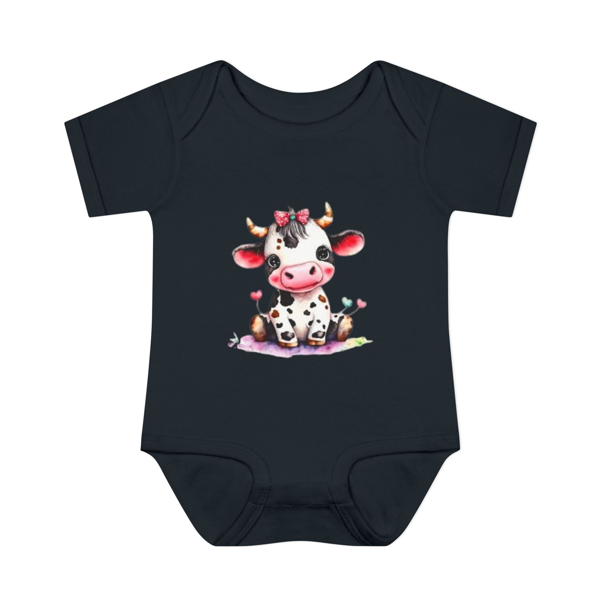 Cute Cow Infant Bodysuit — Adorable Baby Cow Onesie with Pink Bow