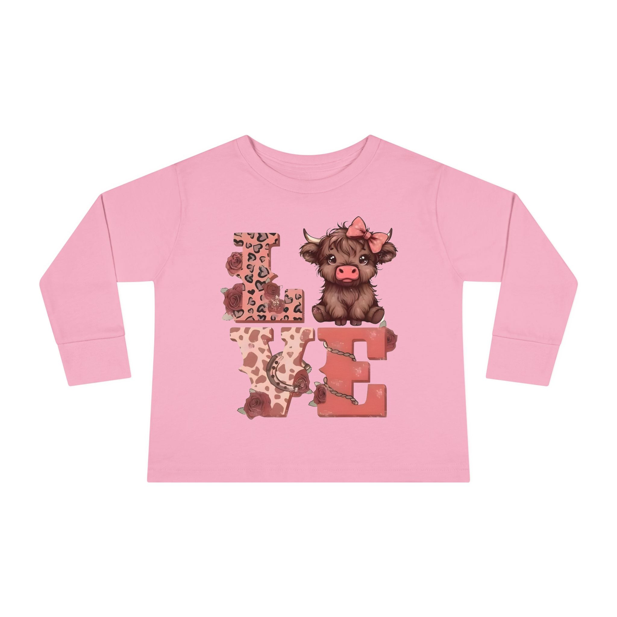 Love Cow Toddler Long Sleeve Tee — Cute Farm Animal Heart Design