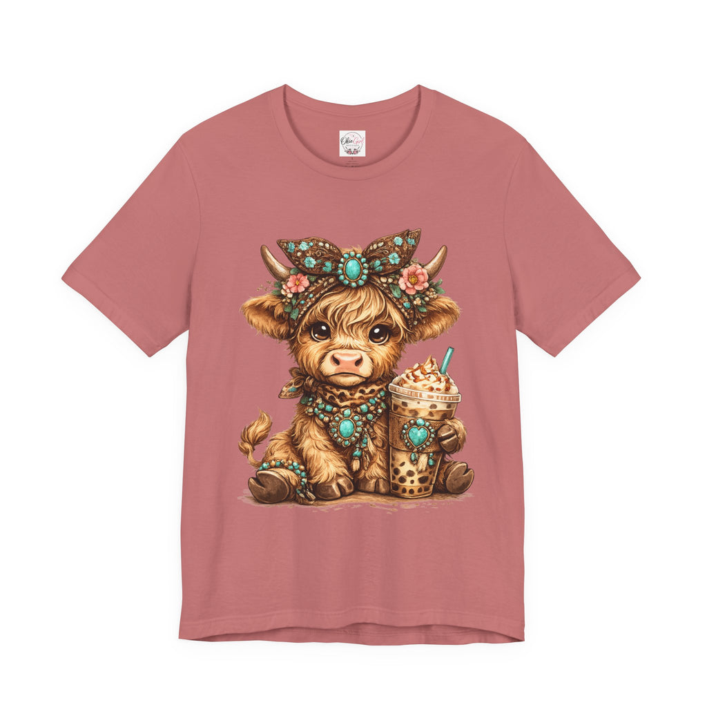 Highland Cow Tee with Bubble Tea