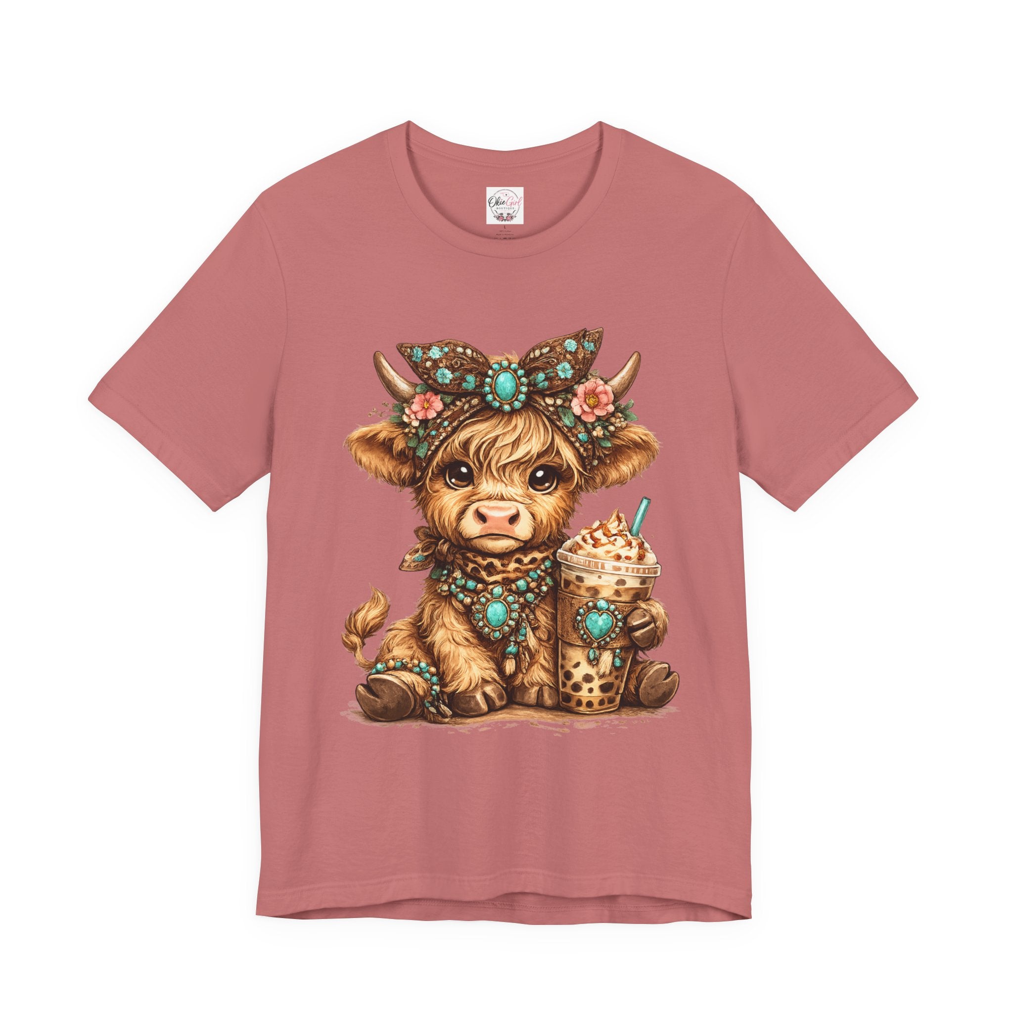 Highland Cow Tee with Bubble Tea