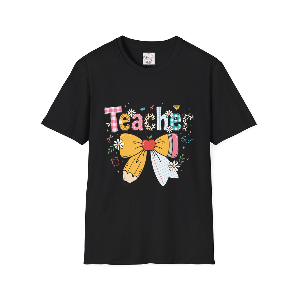 Teacher Cute Bow Graphic T-Shirt — Colorful School Appreciation Tee