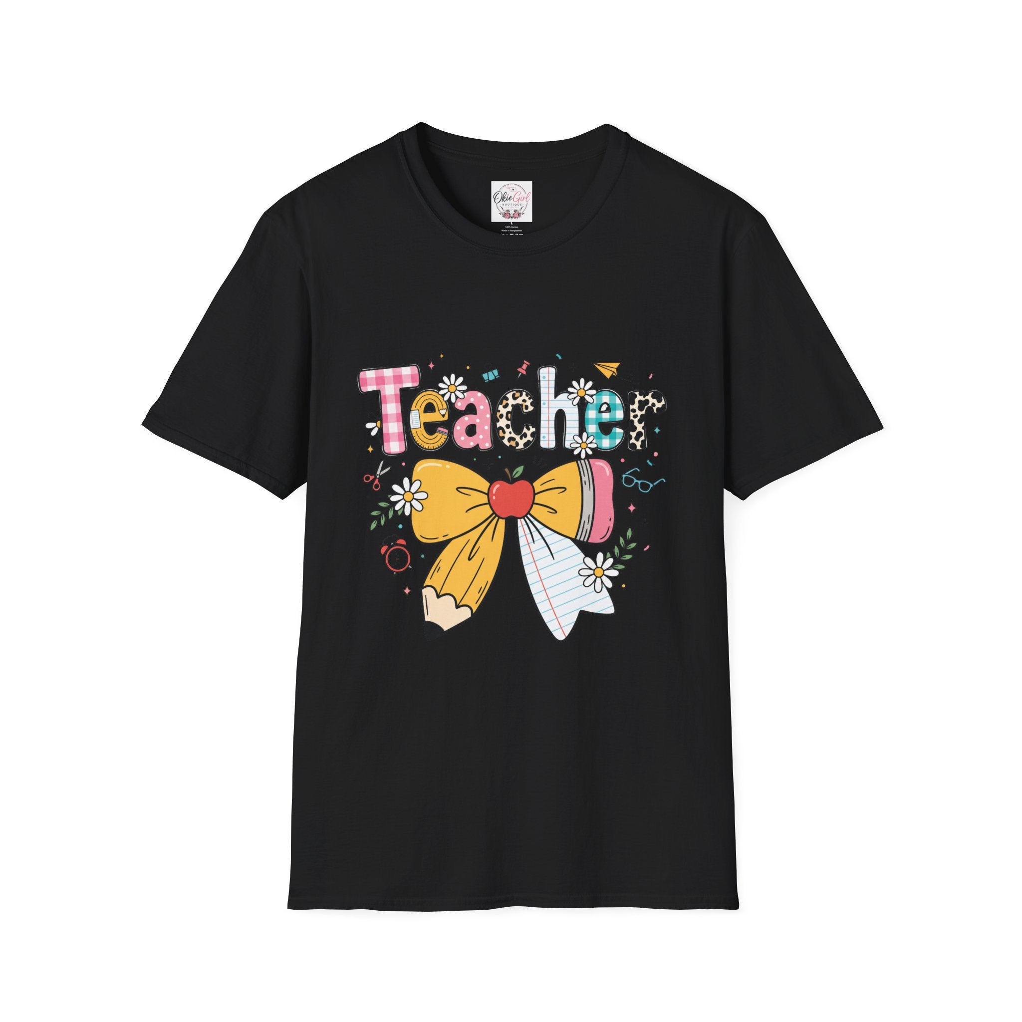 Teacher Cute Bow Graphic T-Shirt — Colorful School Appreciation Tee