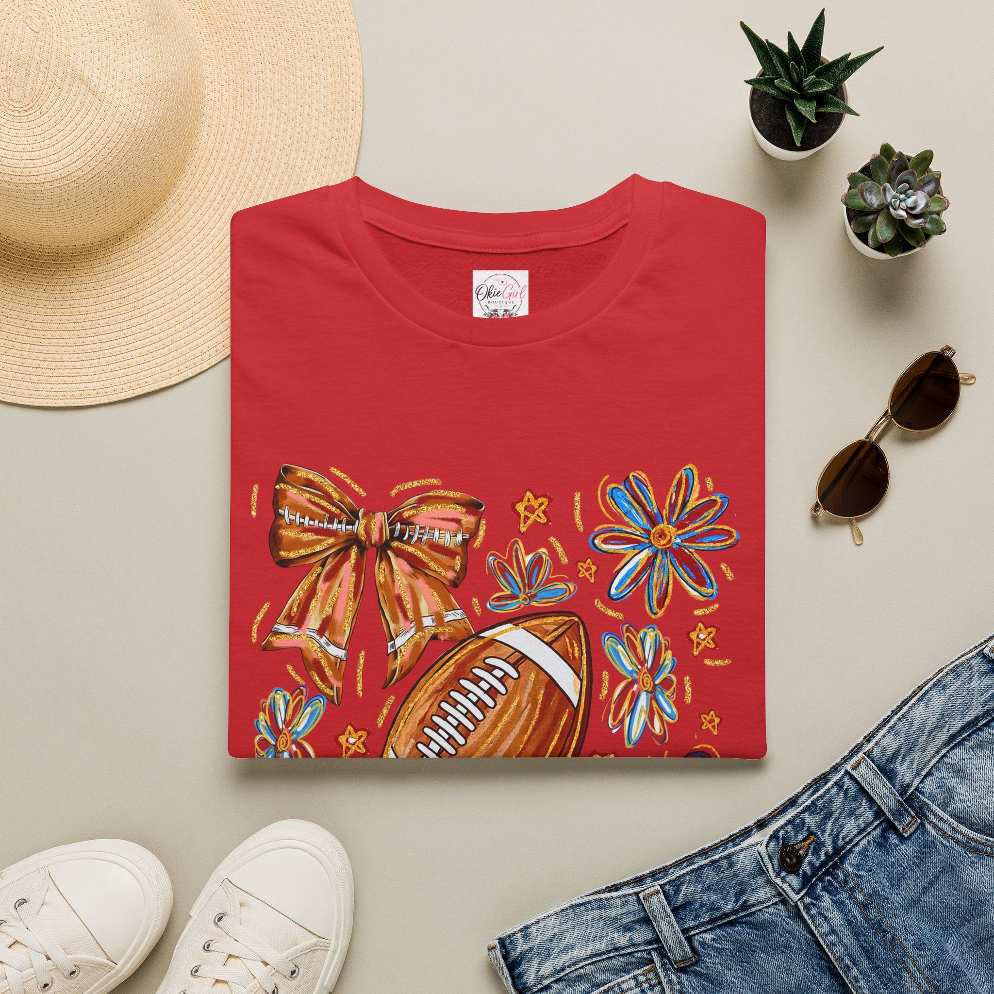 Football & Bow Graphic T-Shirt