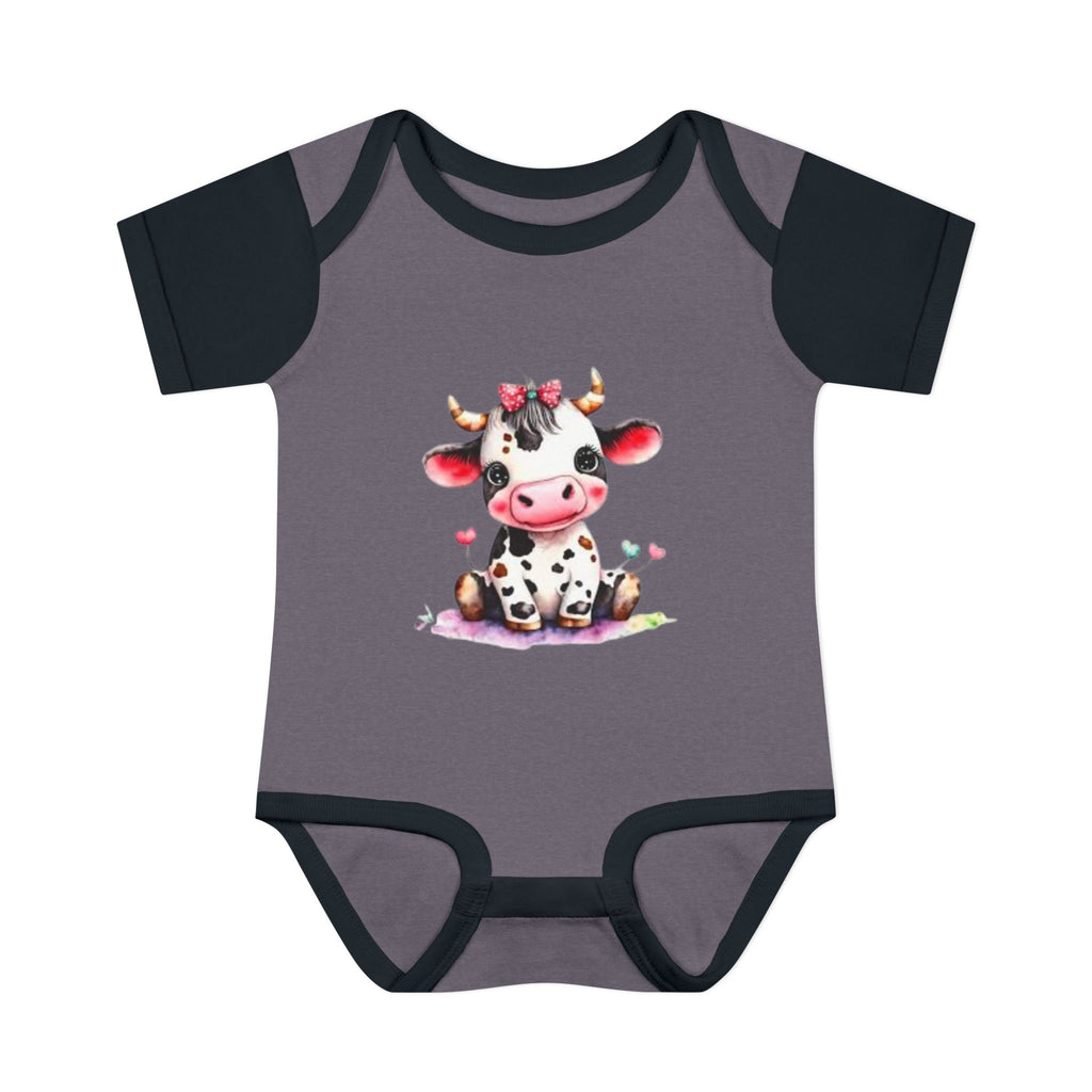 Cute Cow Infant Bodysuit — Adorable Baby Cow Onesie with Pink Bow