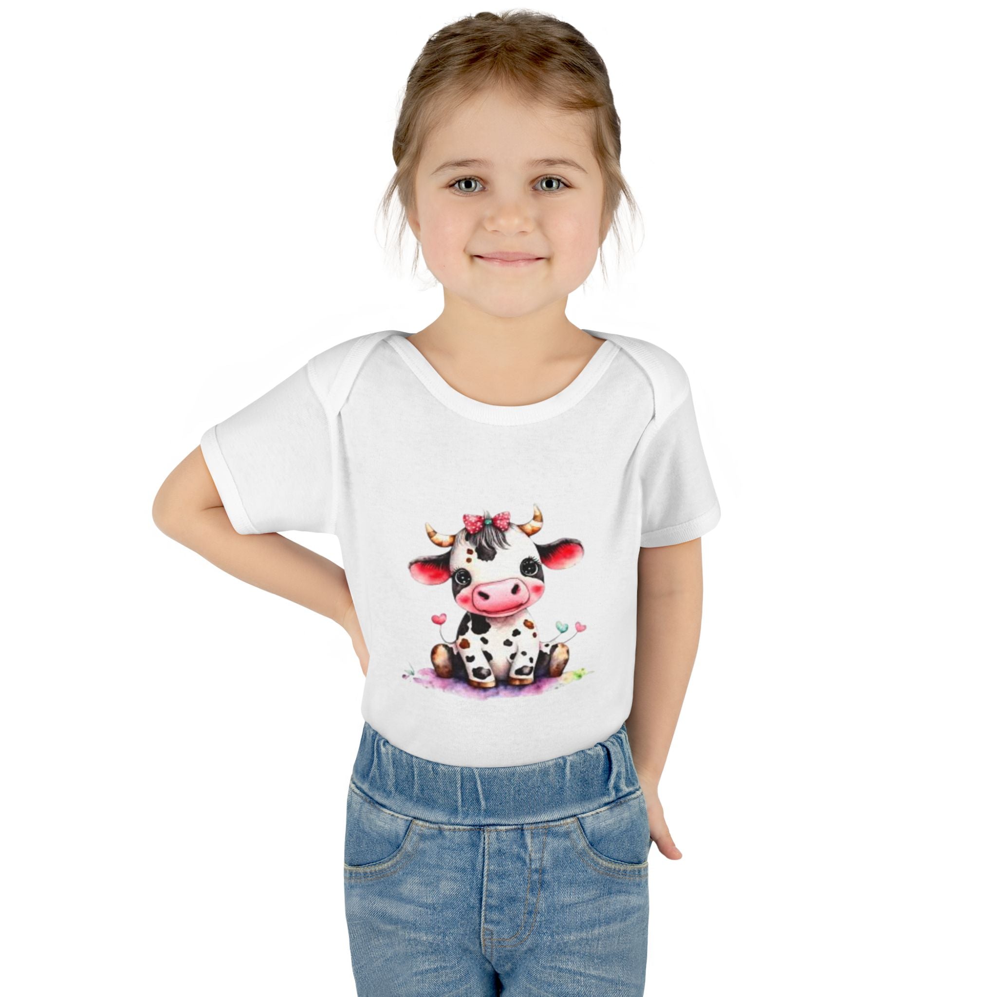 Cute Cow Infant Bodysuit — Adorable Baby Cow Onesie with Pink Bow