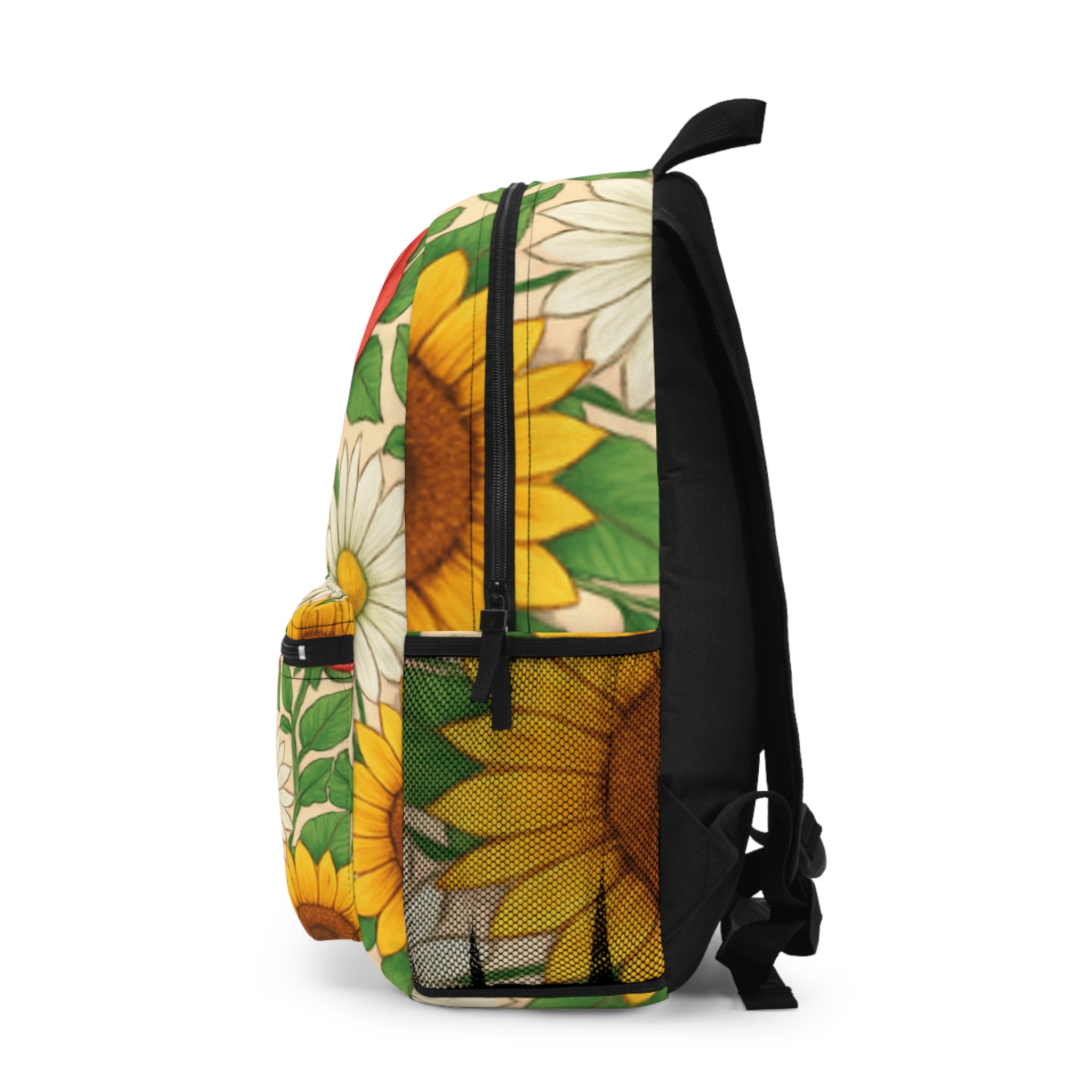Floral Vintage Rose, Sunflower & Daisy Backpack — Colorful Garden Print School Bag