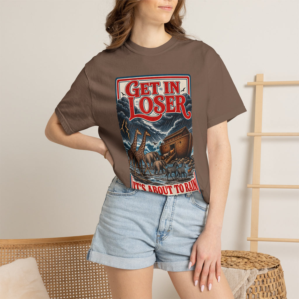 Get In Loser Noah's Ark Graphic T-Shirt — "It's About to Rain" Vintage Rescue Tee