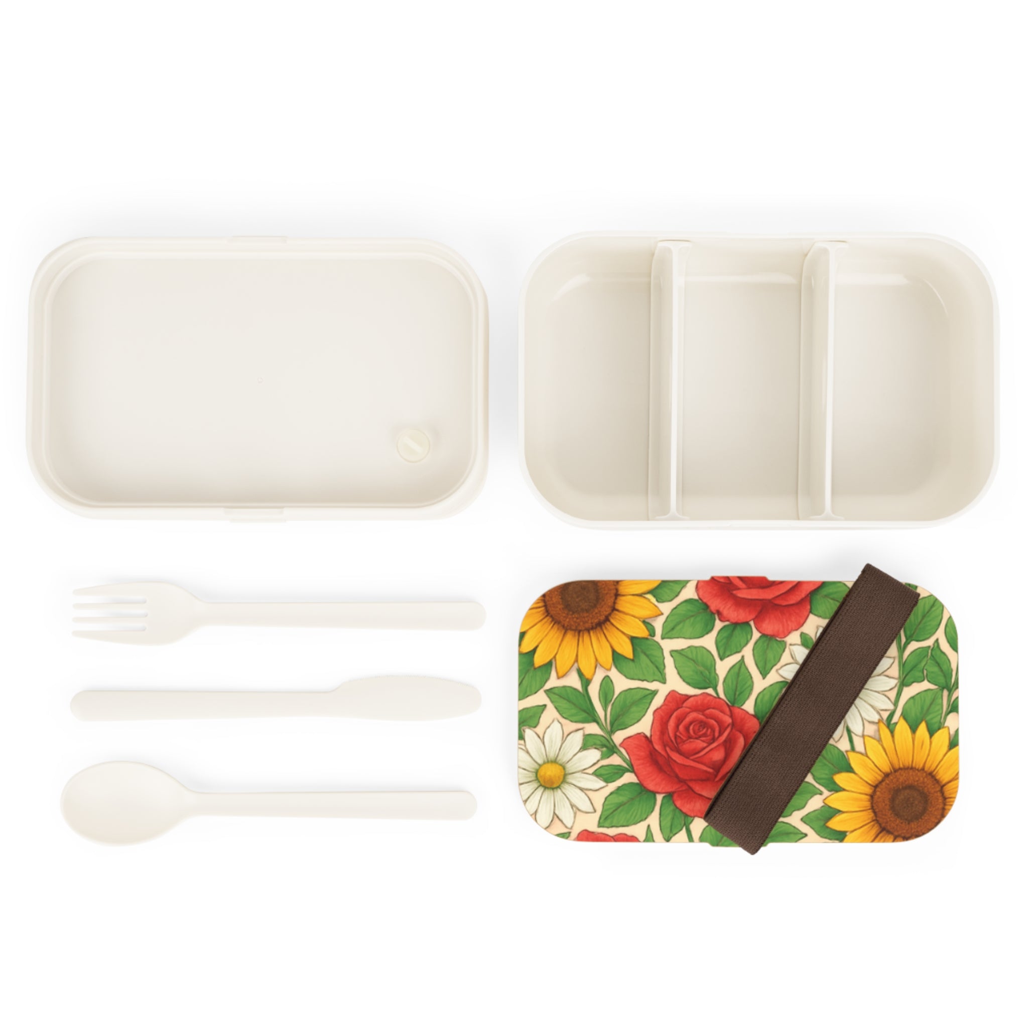 Floral Bento Lunch Box — Sunflower, Rose & Daisy Patterned Lunchbox