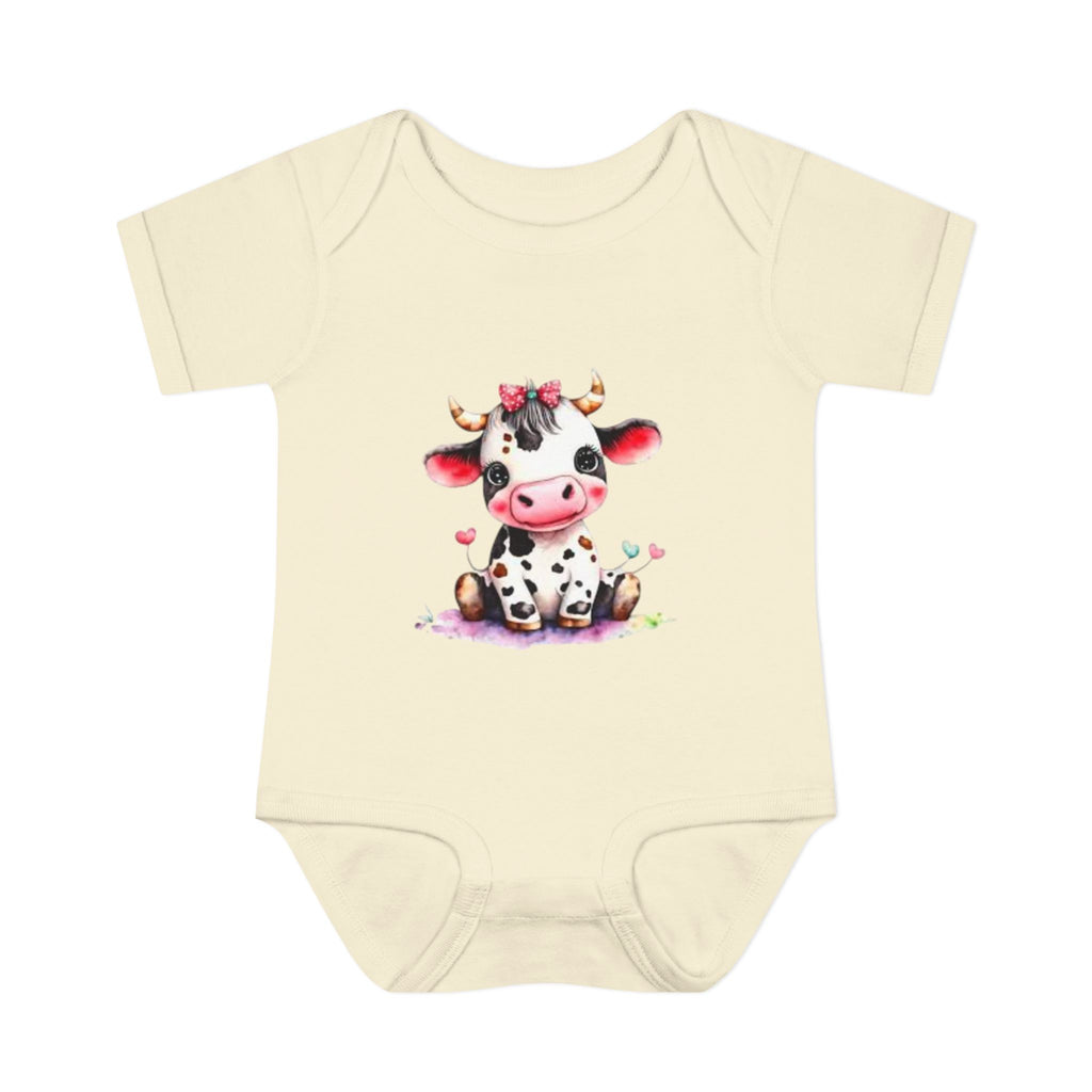 Cute Cow Infant Bodysuit — Adorable Baby Cow Onesie with Pink Bow