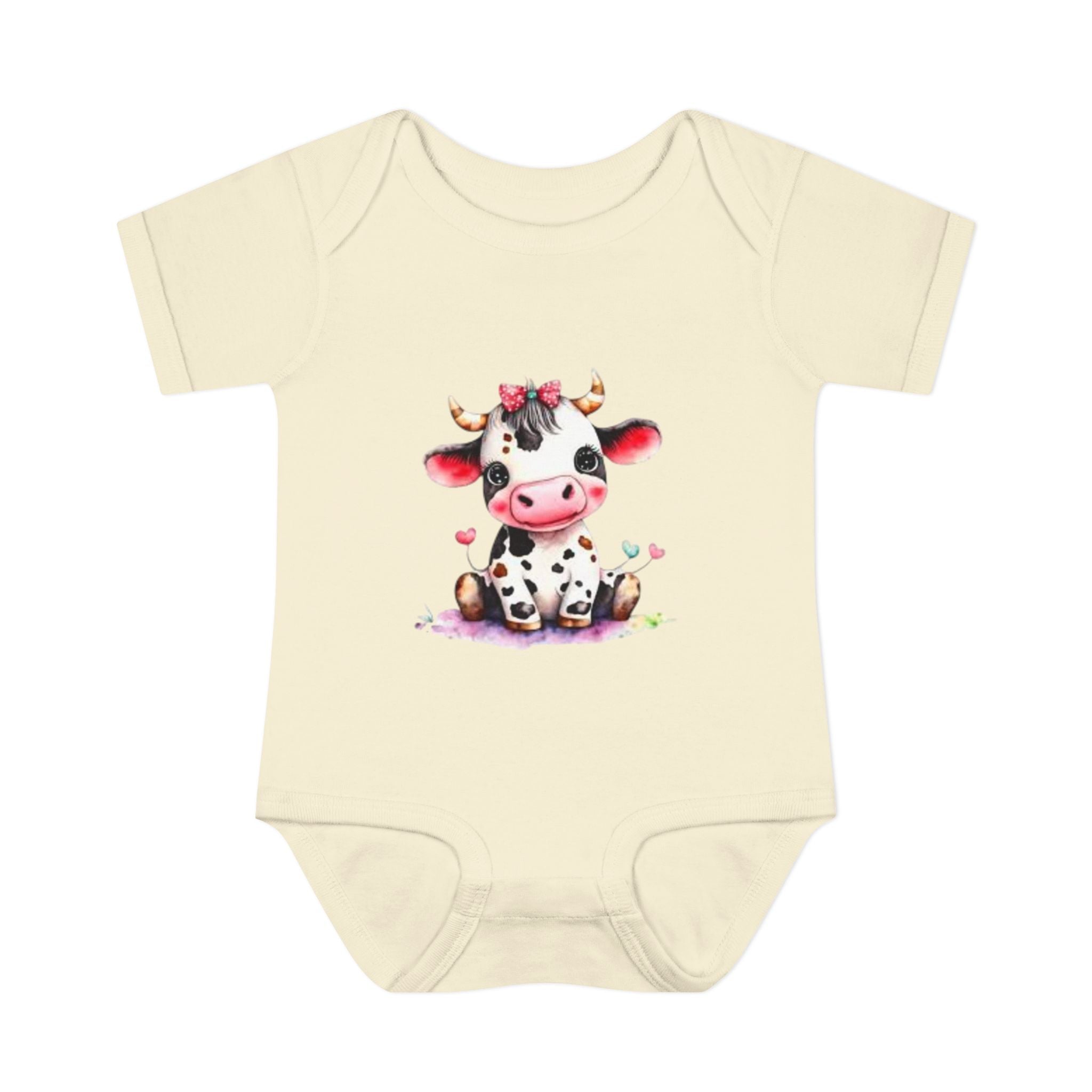 Cute Cow Infant Bodysuit — Adorable Baby Cow Onesie with Pink Bow