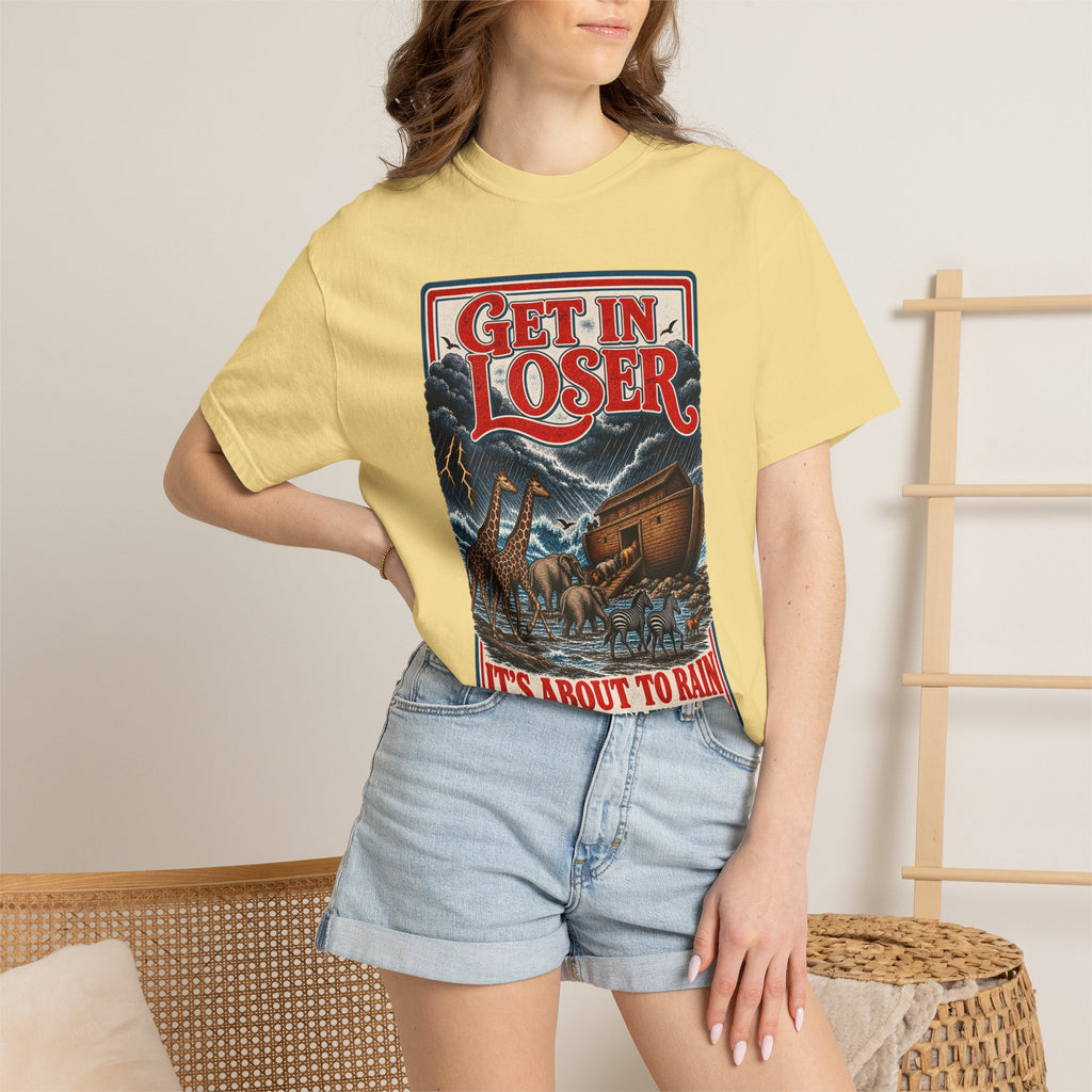 Get In Loser Noah's Ark Graphic T-Shirt — "It's About to Rain" Vintage Rescue Tee