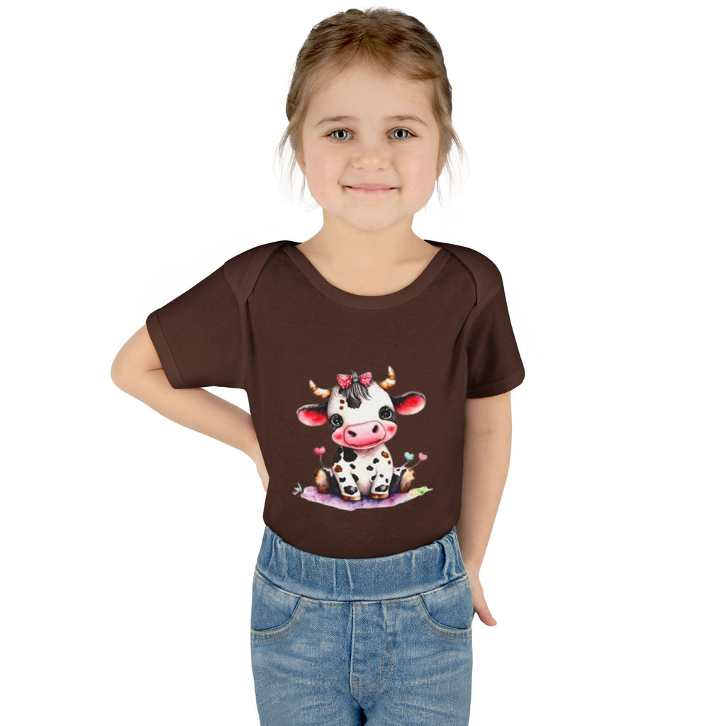 Cute Cow Infant Bodysuit — Adorable Baby Cow Onesie with Pink Bow