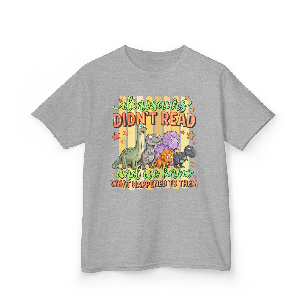 Kids Tee — “Dinosaurs Didn’t Read” Cute Dino Graphic Shirt (Back-to-School, Reading Gift)