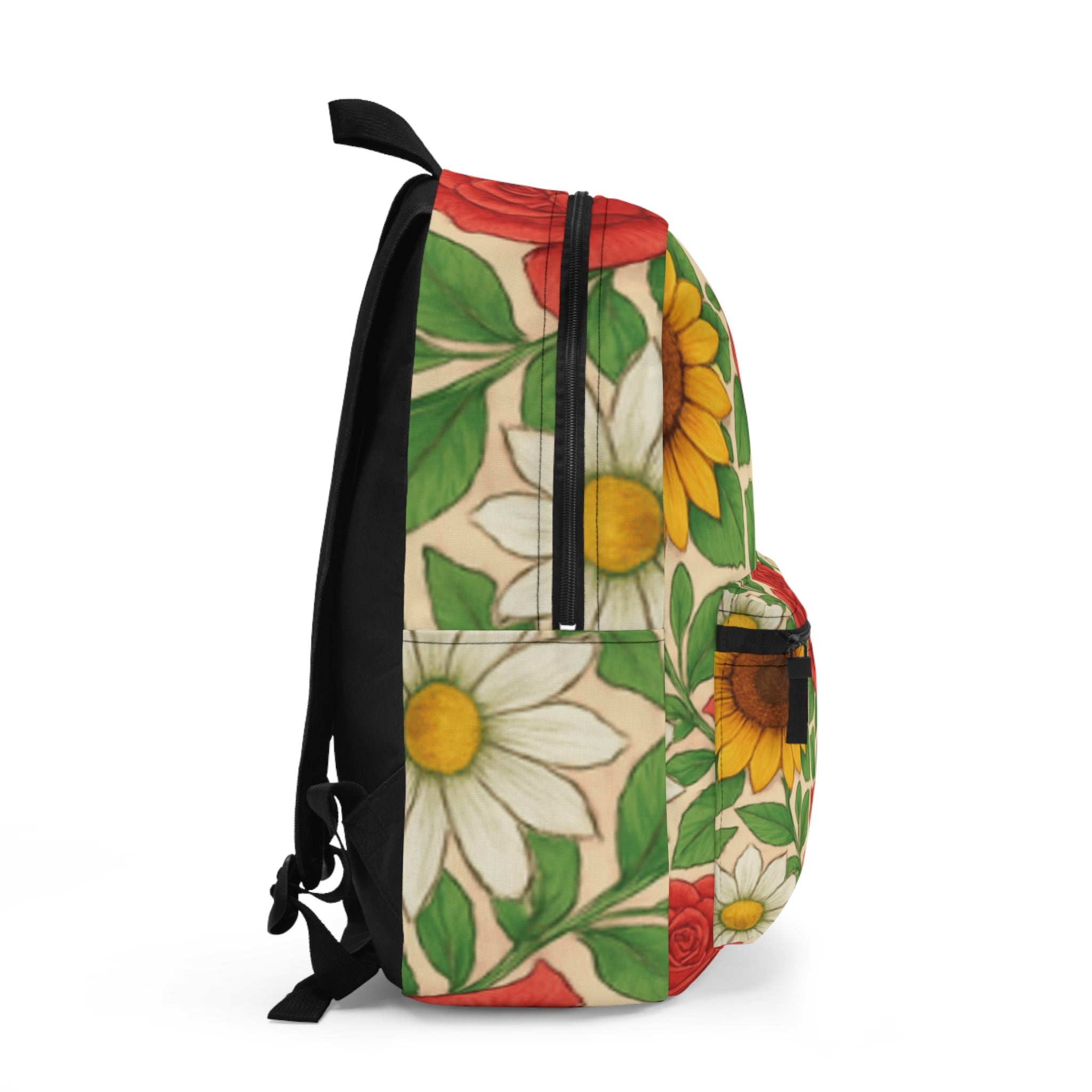 Floral Vintage Rose, Sunflower & Daisy Backpack — Colorful Garden Print School Bag
