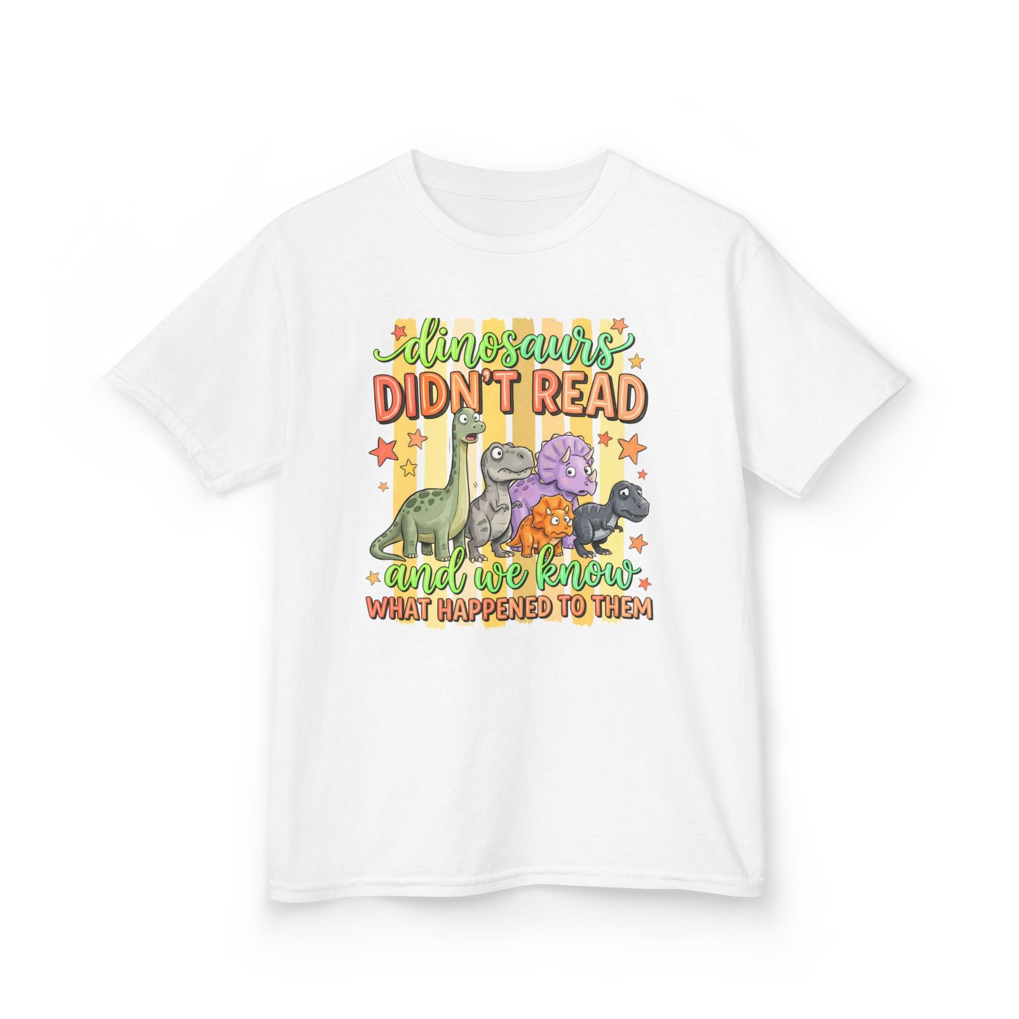 Kids Tee — “Dinosaurs Didn’t Read” Cute Dino Graphic Shirt (Back-to-School, Reading Gift)