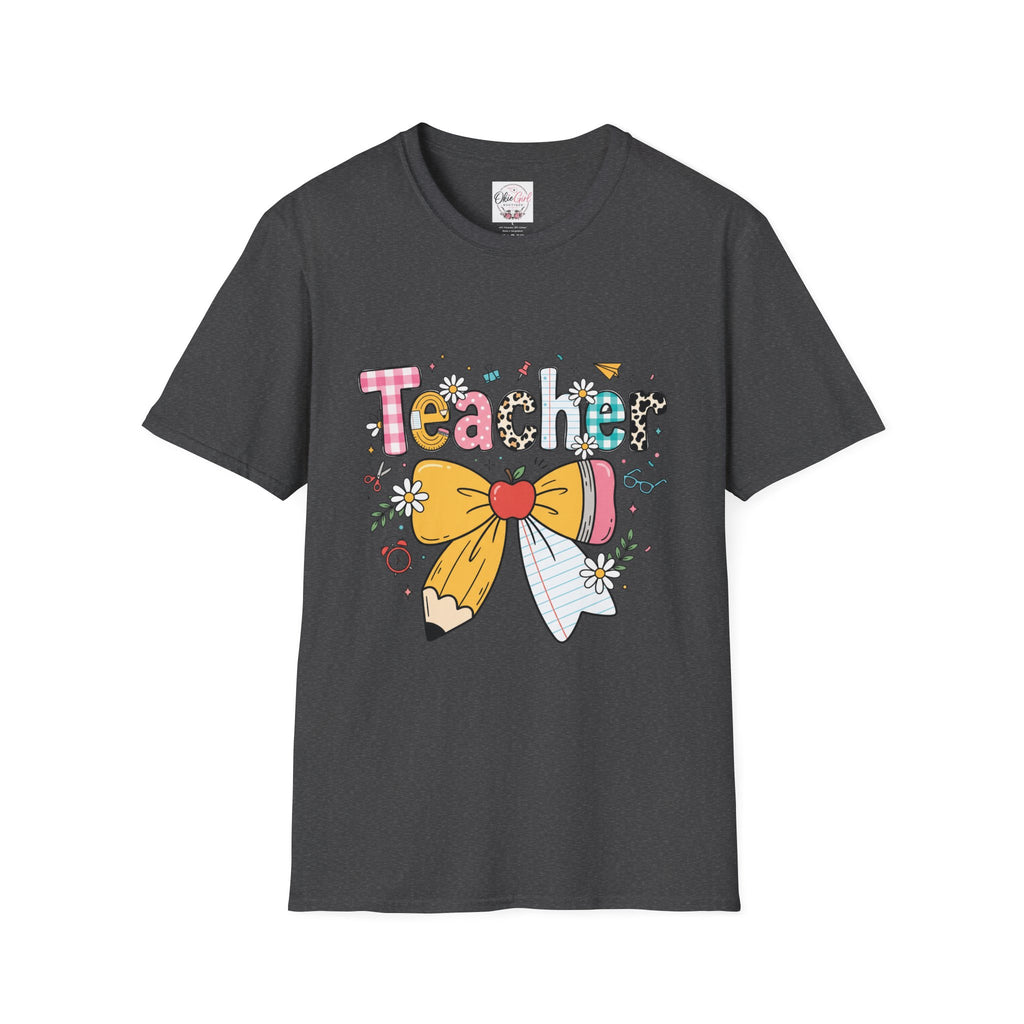 Teacher Cute Bow Graphic T-Shirt — Colorful School Appreciation Tee