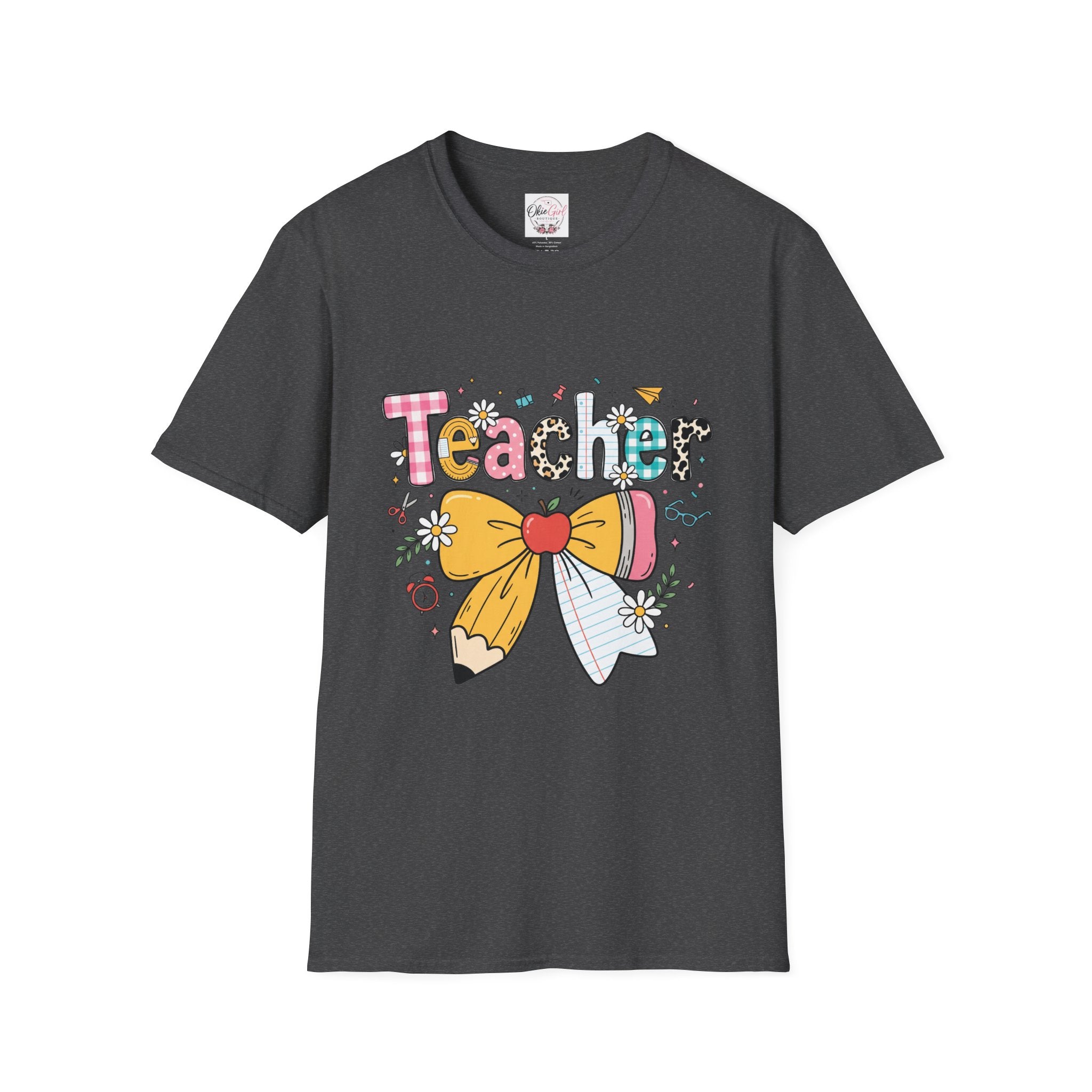 Teacher Cute Bow Graphic T-Shirt — Colorful School Appreciation Tee