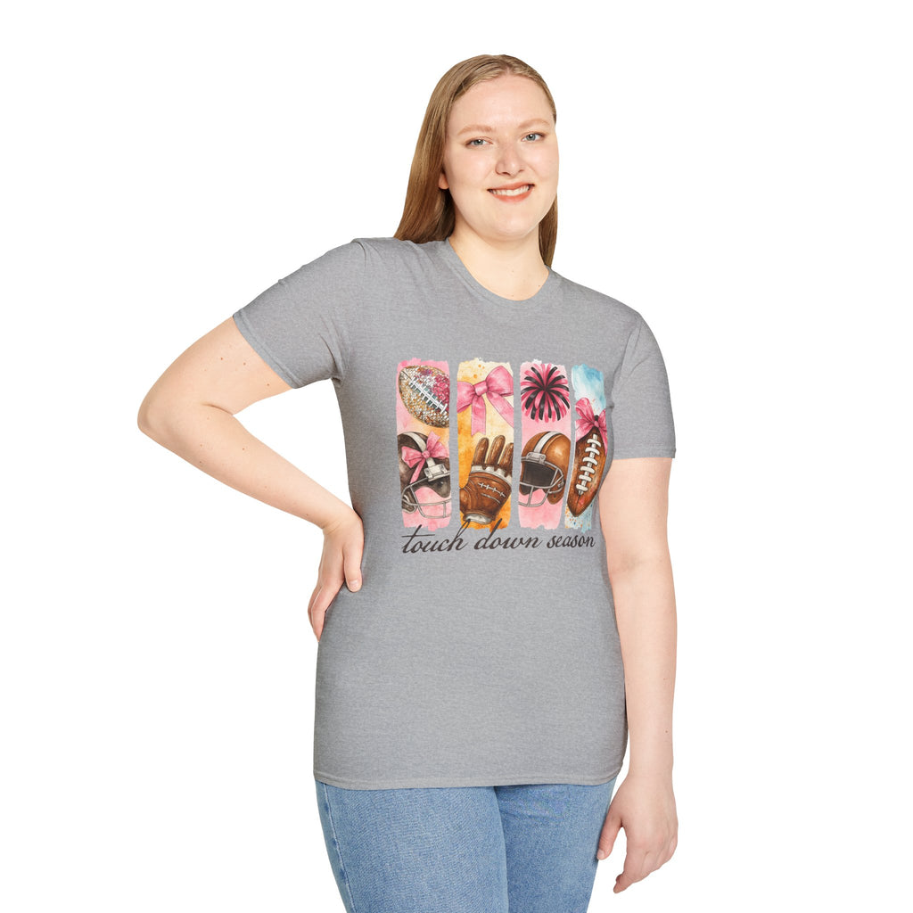Touchdown Season Football T-Shirt — Pink Cheer & Helmet Graphic Tee