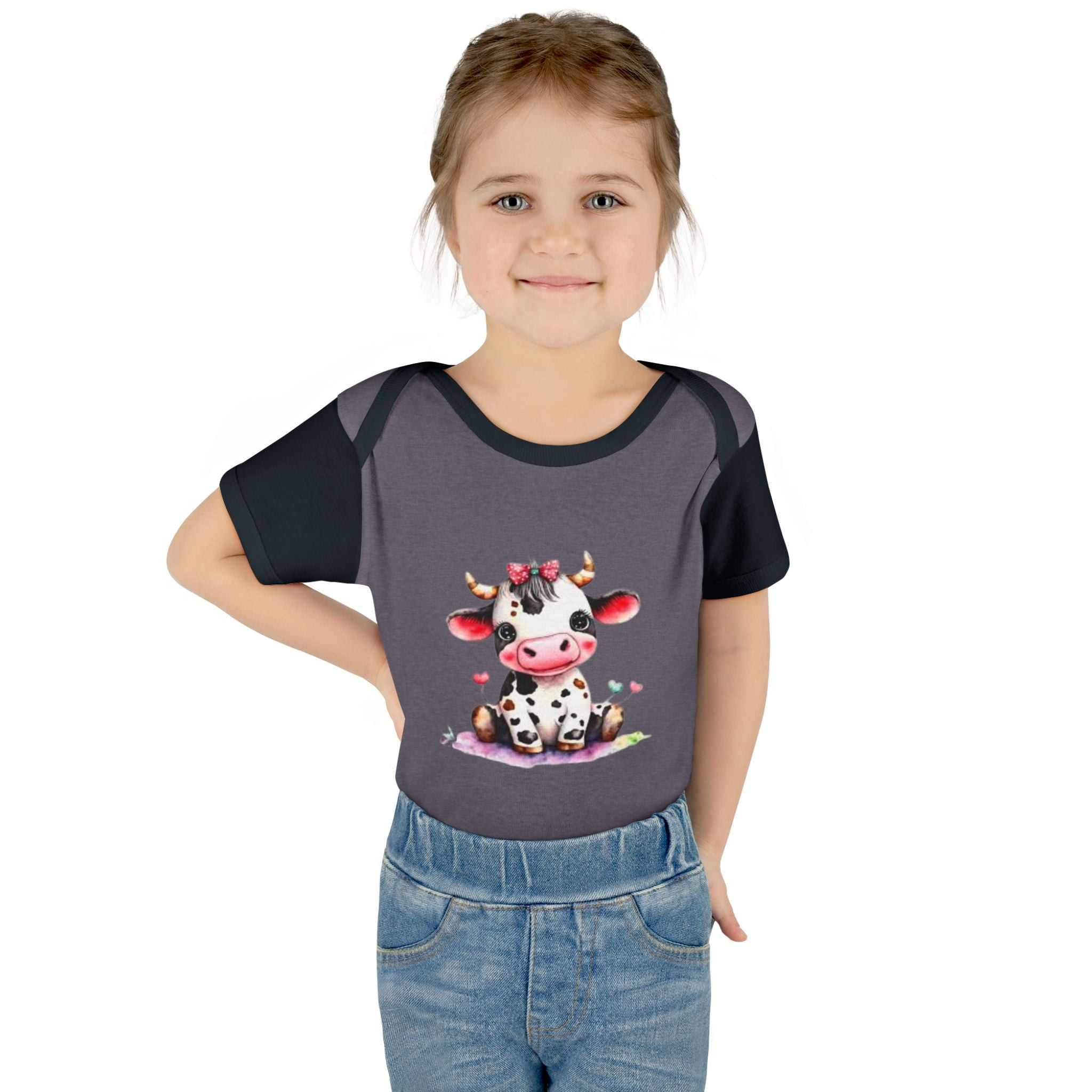Cute Cow Infant Bodysuit — Adorable Baby Cow Onesie with Pink Bow