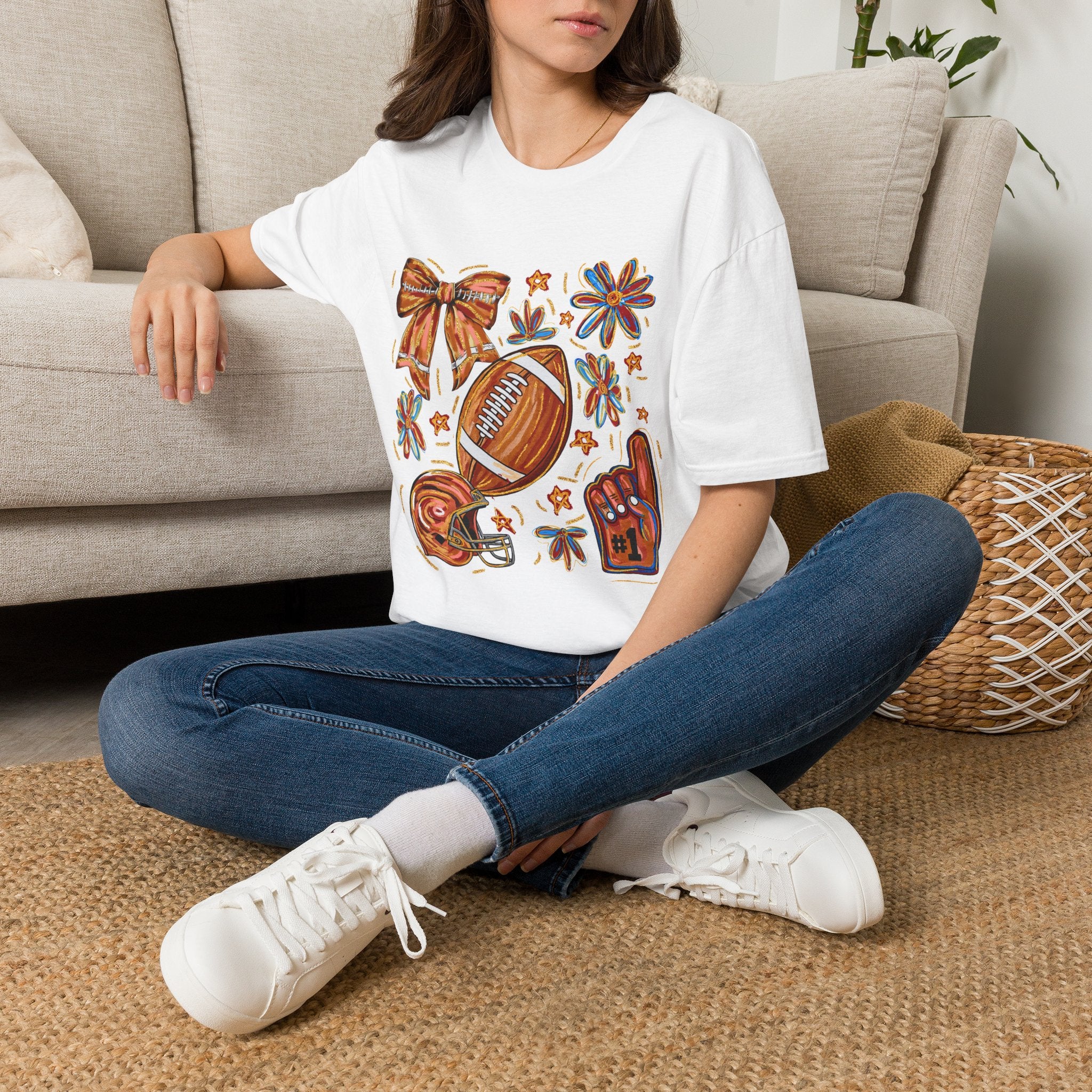 Football & Bow Graphic T-Shirt