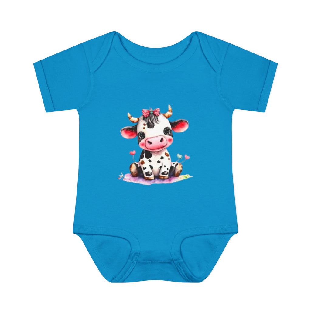 Cute Cow Infant Bodysuit — Adorable Baby Cow Onesie with Pink Bow