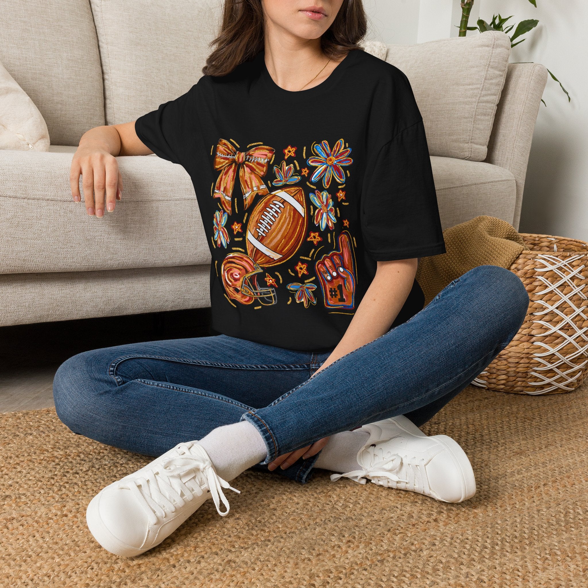 Football & Bow Graphic T-Shirt
