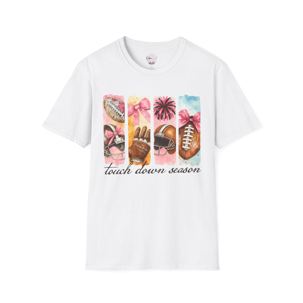 Touchdown Season Football T-Shirt — Pink Cheer & Helmet Graphic Tee