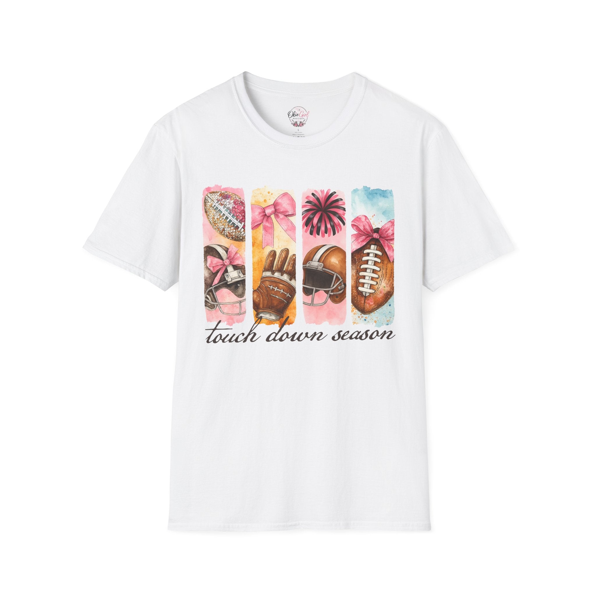 Touchdown Season Football T-Shirt — Pink Cheer & Helmet Graphic Tee
