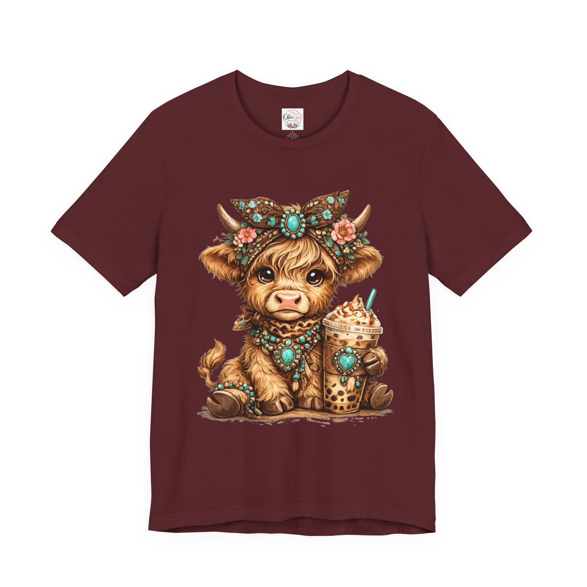 Highland Cow Tee with Bubble Tea