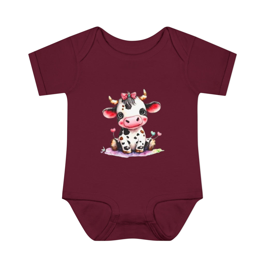 Cute Cow Infant Bodysuit — Adorable Baby Cow Onesie with Pink Bow