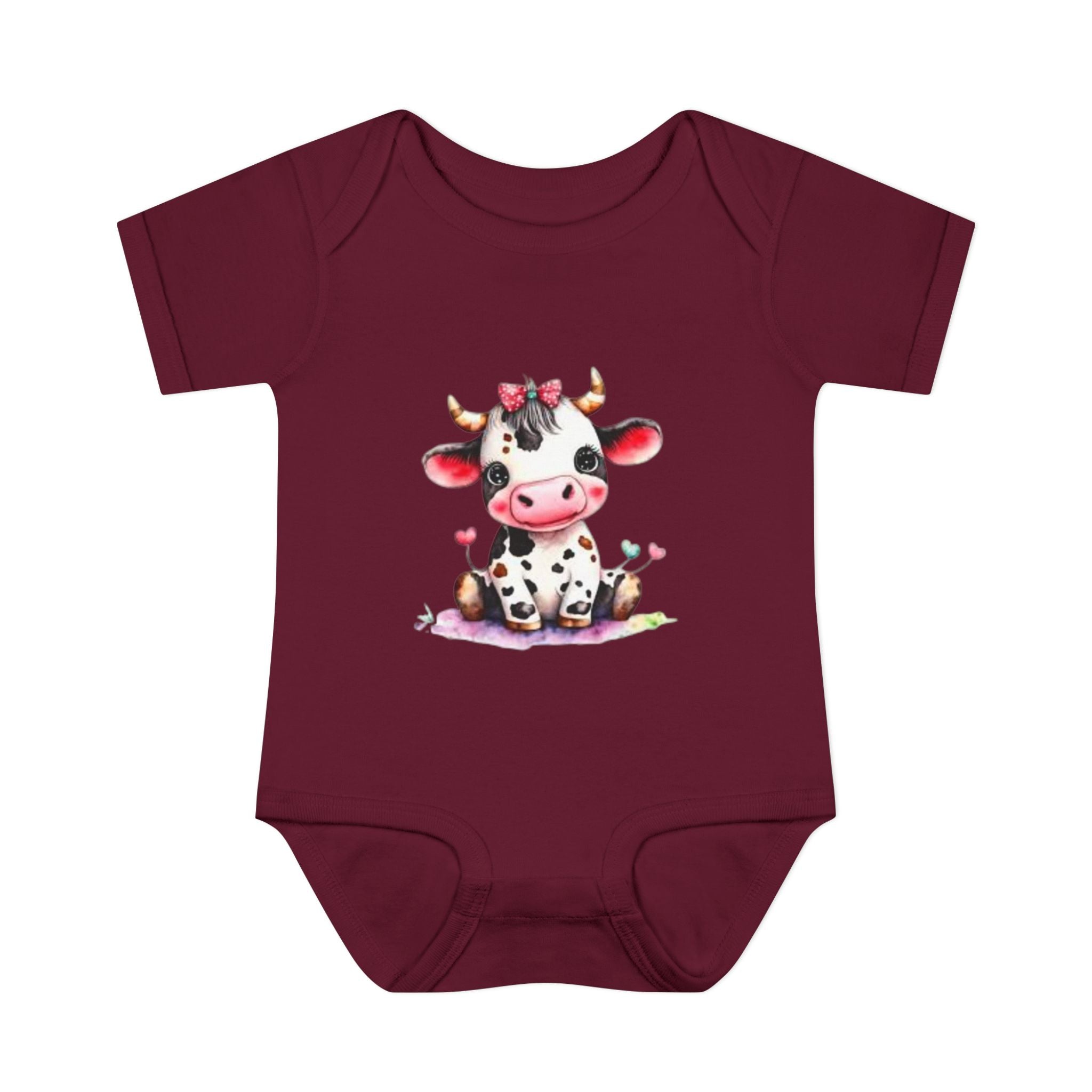 Cute Cow Infant Bodysuit — Adorable Baby Cow Onesie with Pink Bow
