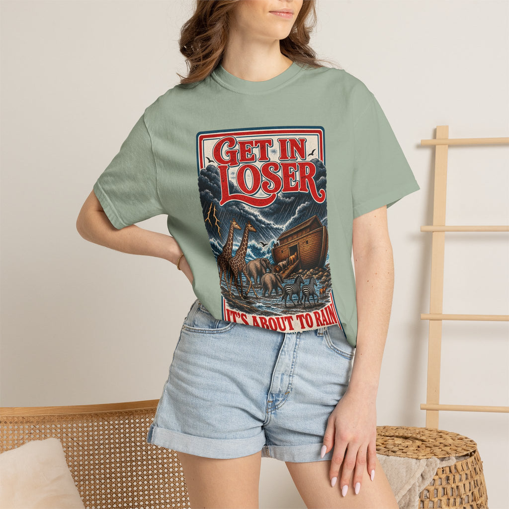 Get In Loser Noah's Ark Graphic T-Shirt — "It's About to Rain" Vintage Rescue Tee