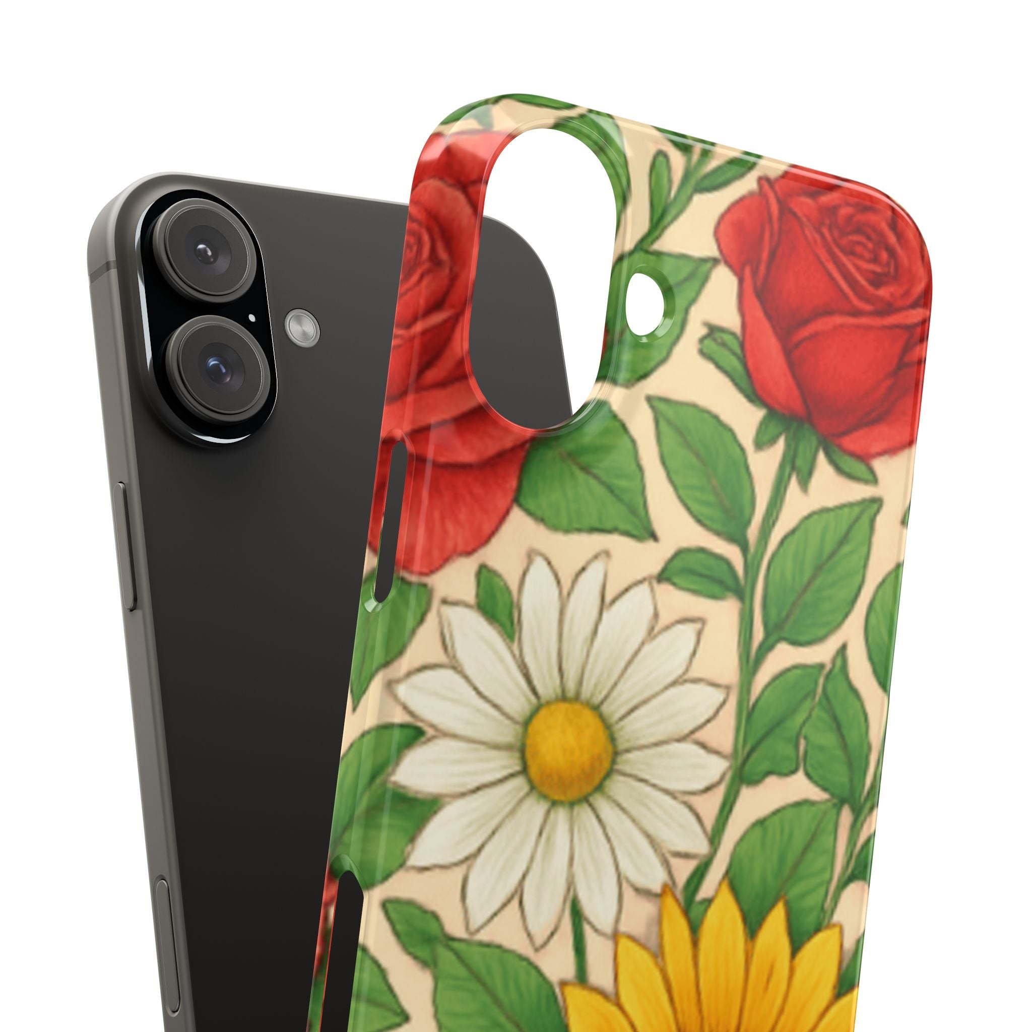 Floral Sunflower, Daisy & Rose Slim Phone Case — Vintage Botanical Pattern