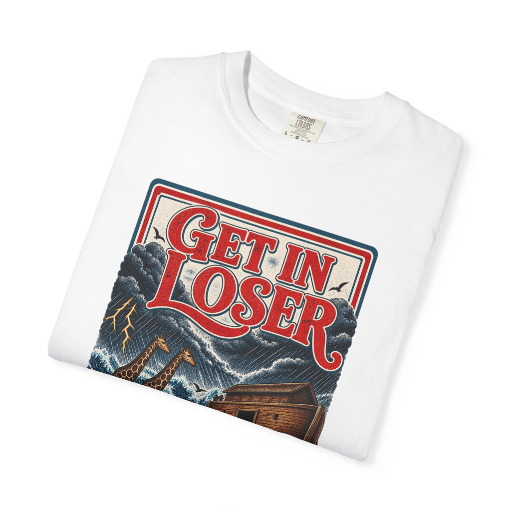Get In Loser Noah's Ark Graphic T-Shirt — "It's About to Rain" Vintage Rescue Tee