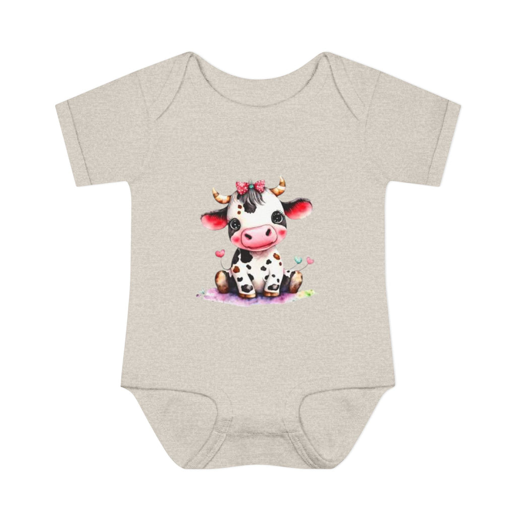 Cute Cow Infant Bodysuit — Adorable Baby Cow Onesie with Pink Bow