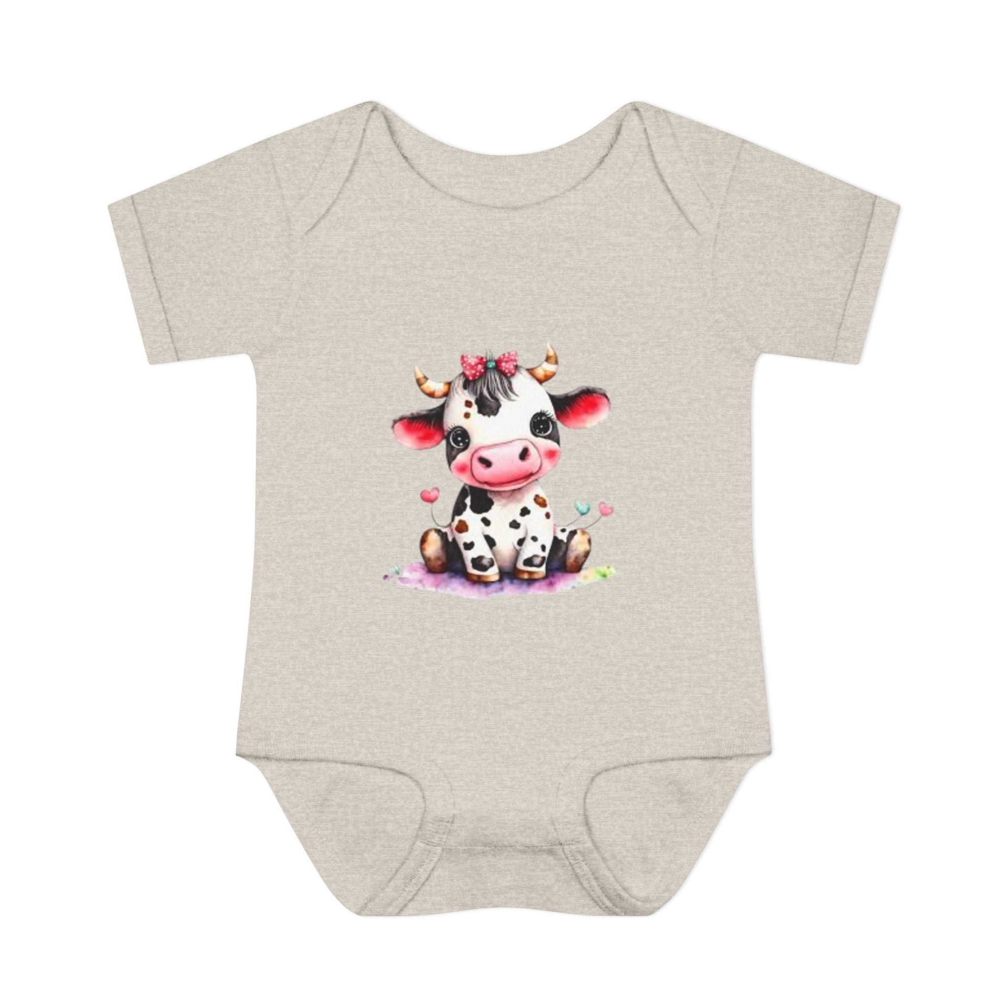 Cute Cow Infant Bodysuit — Adorable Baby Cow Onesie with Pink Bow