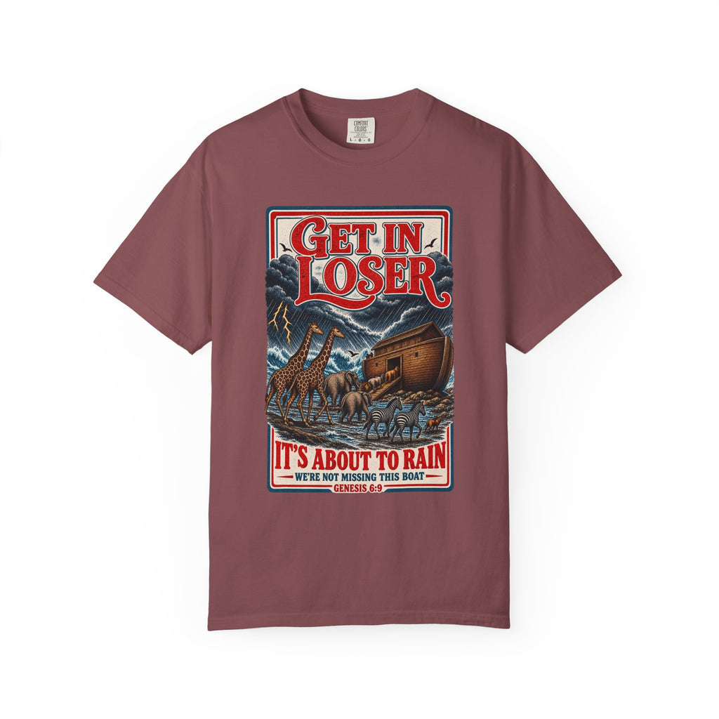 Get In Loser Noah's Ark Graphic T-Shirt — "It's About to Rain" Vintage Rescue Tee