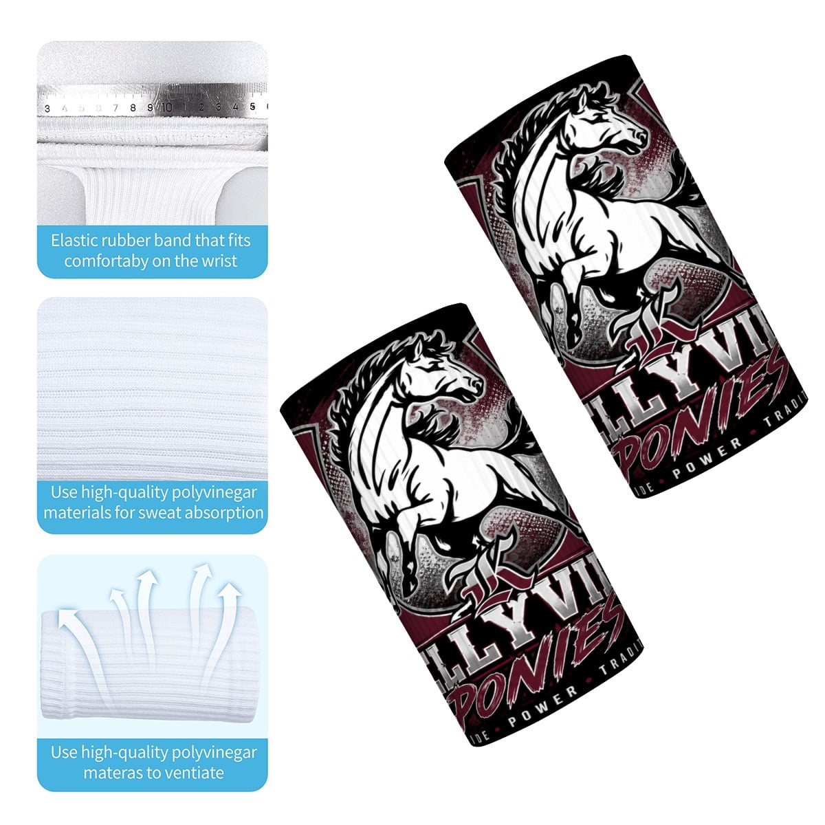 Wrist Sweatbands 2 Pack- KV Ponies
