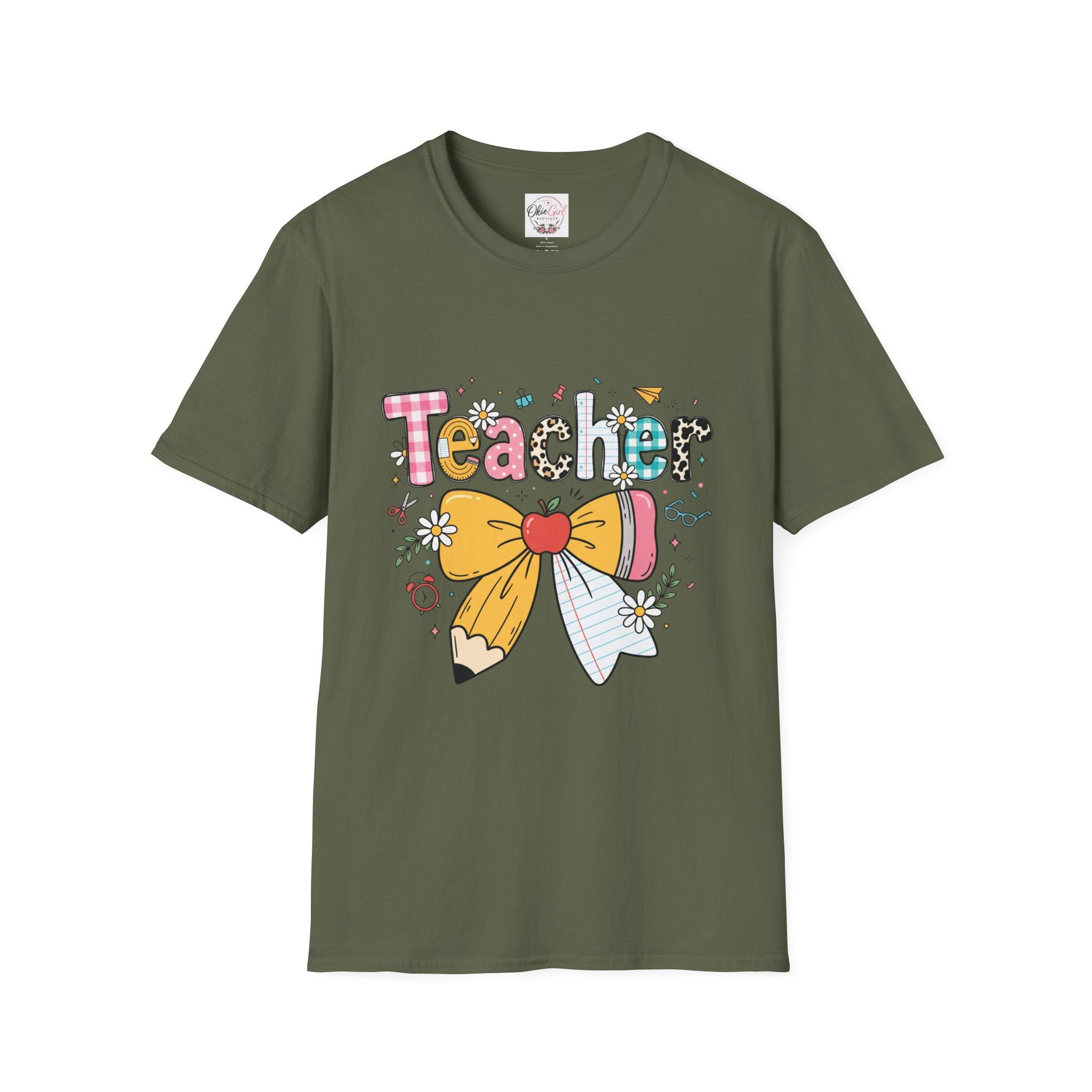 Teacher Cute Bow Graphic T-Shirt — Colorful School Appreciation Tee