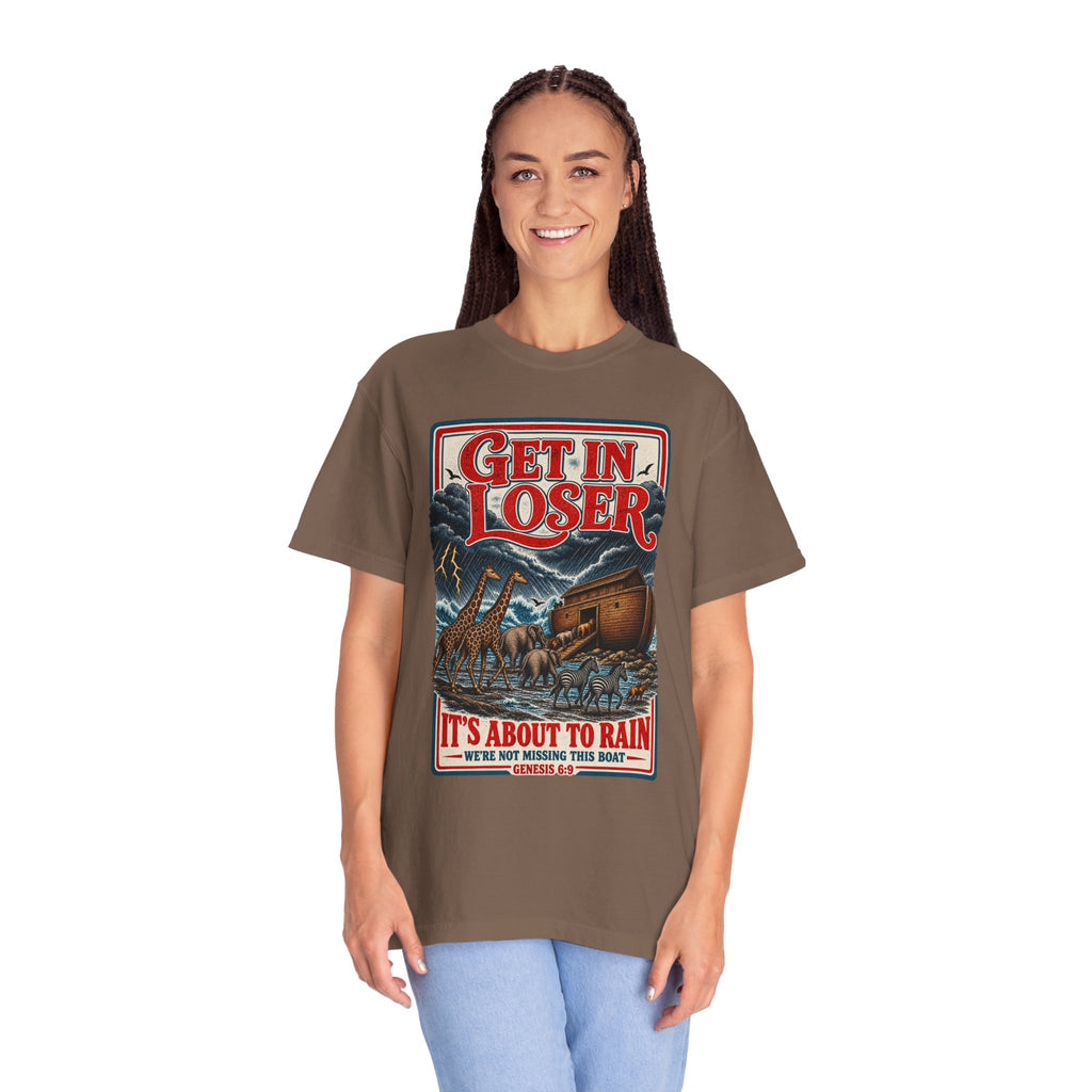 Get In Loser Noah's Ark Graphic T-Shirt — "It's About to Rain" Vintage Rescue Tee