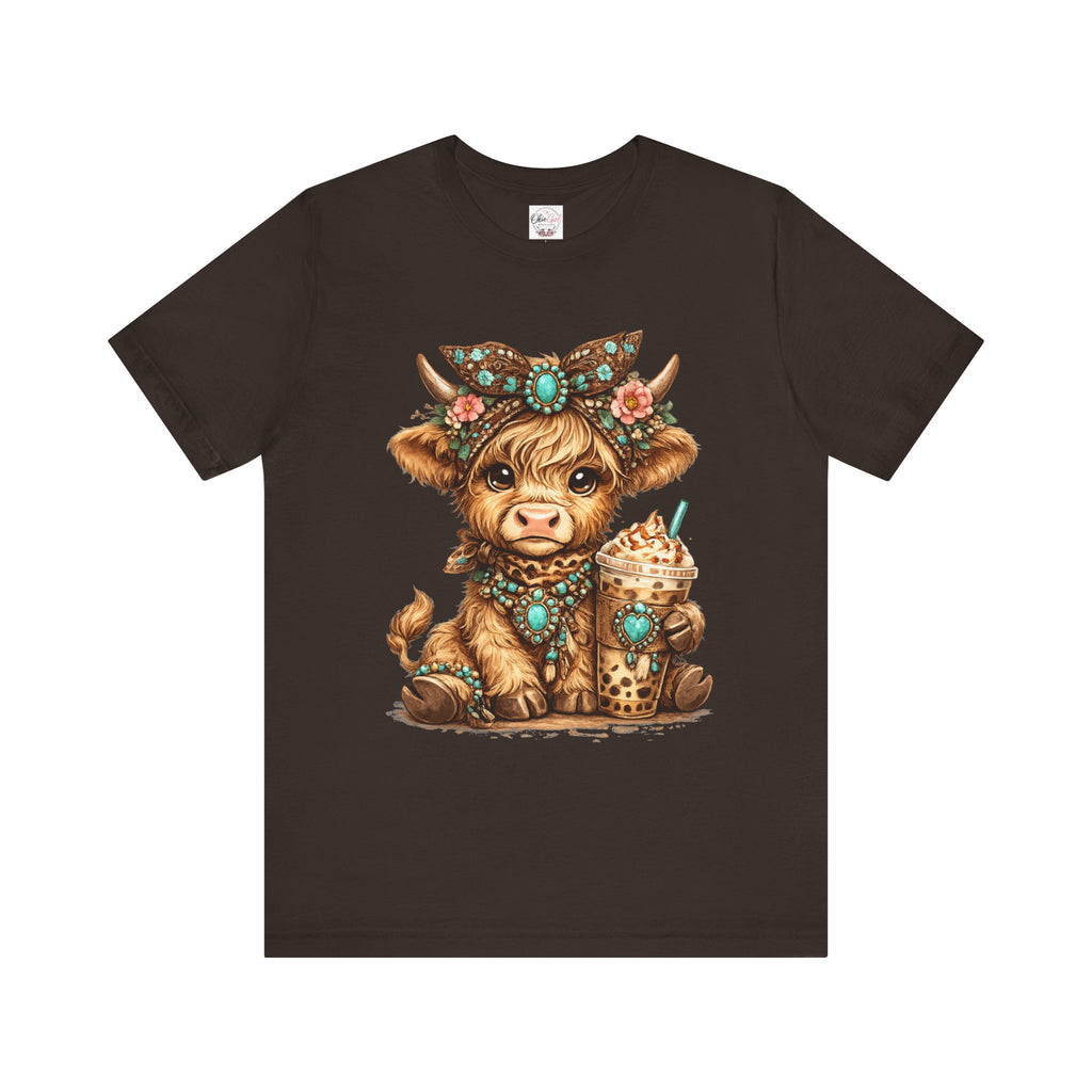 Highland Cow Tee with Bubble Tea