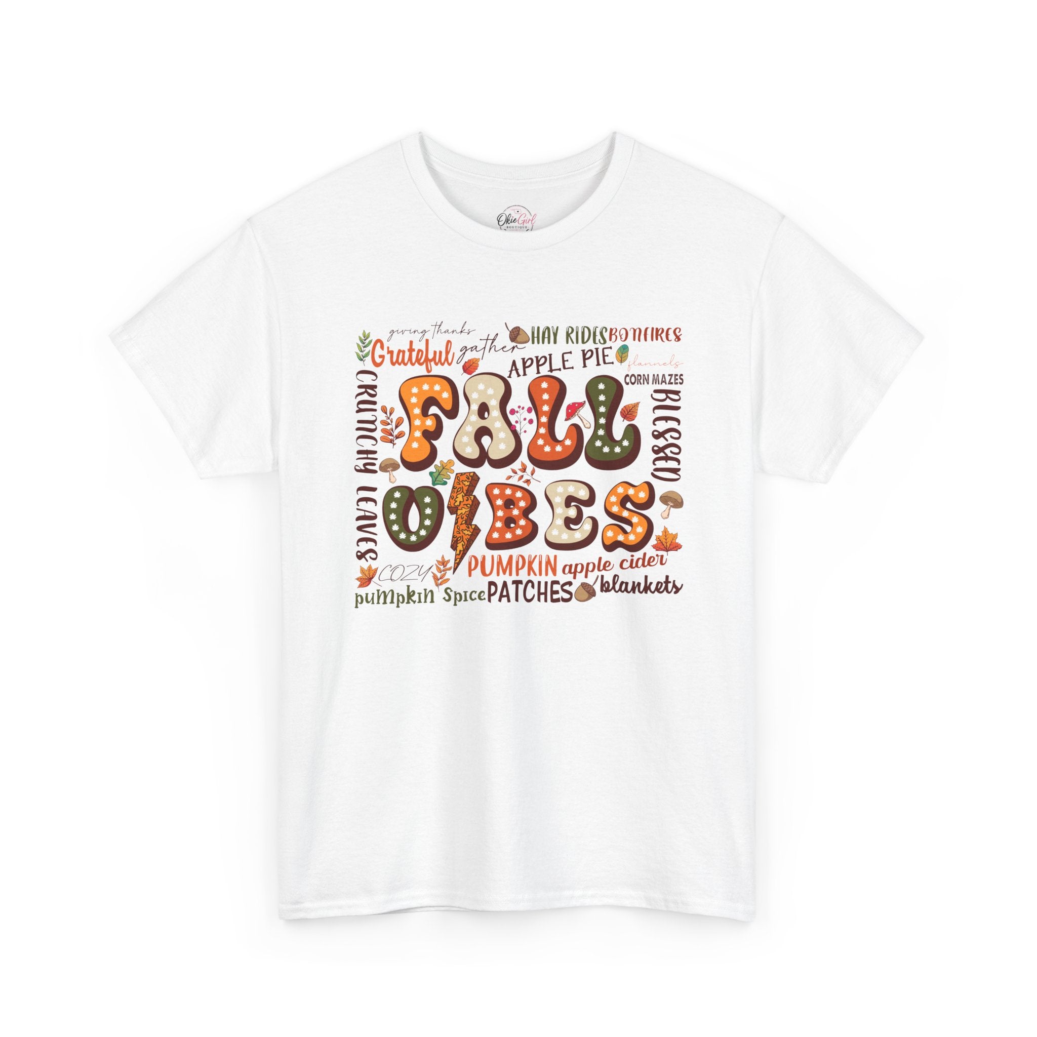Fall Vibes Graphic Tee — Cozy Autumn Pumpkin & Apple Pie Shirt