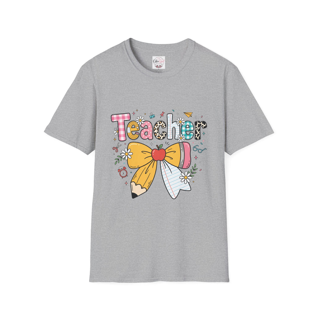 Teacher Cute Bow Graphic T-Shirt — Colorful School Appreciation Tee