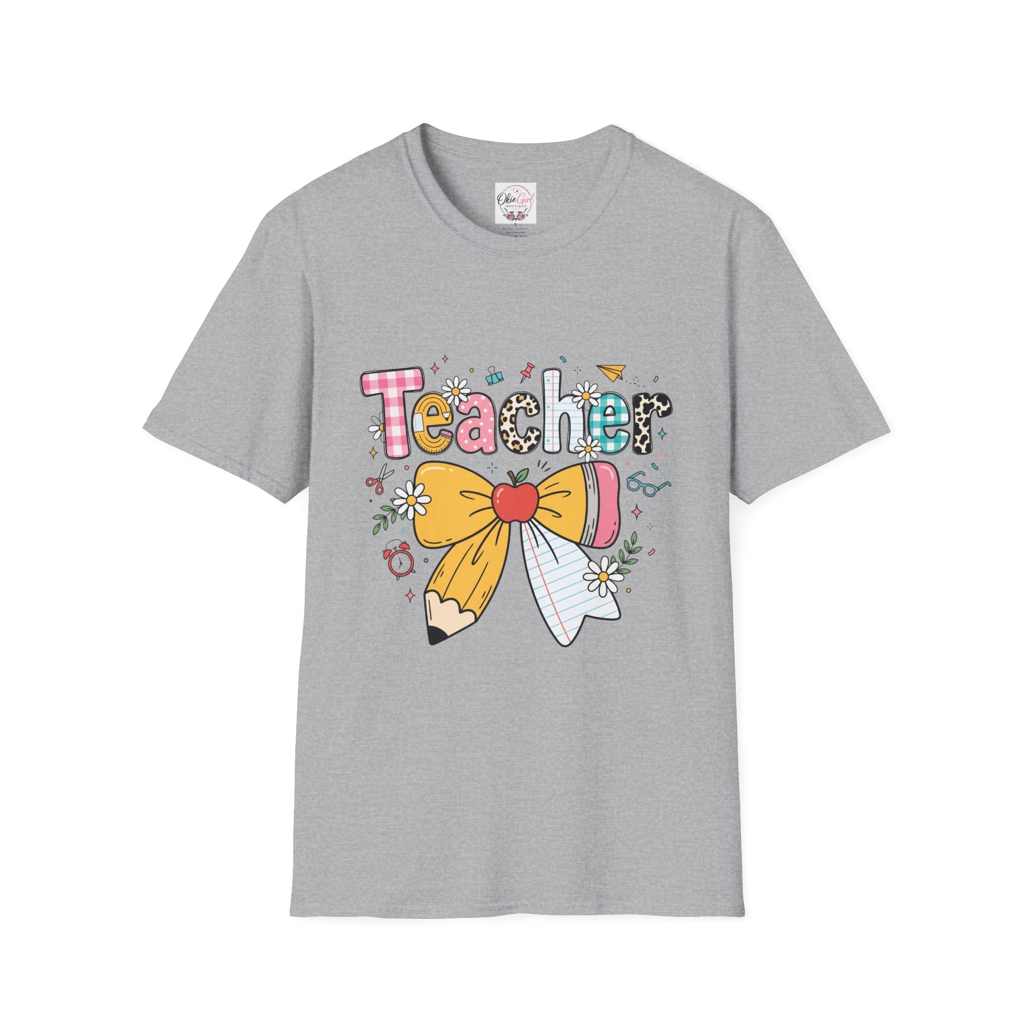 Teacher Cute Bow Graphic T-Shirt — Colorful School Appreciation Tee
