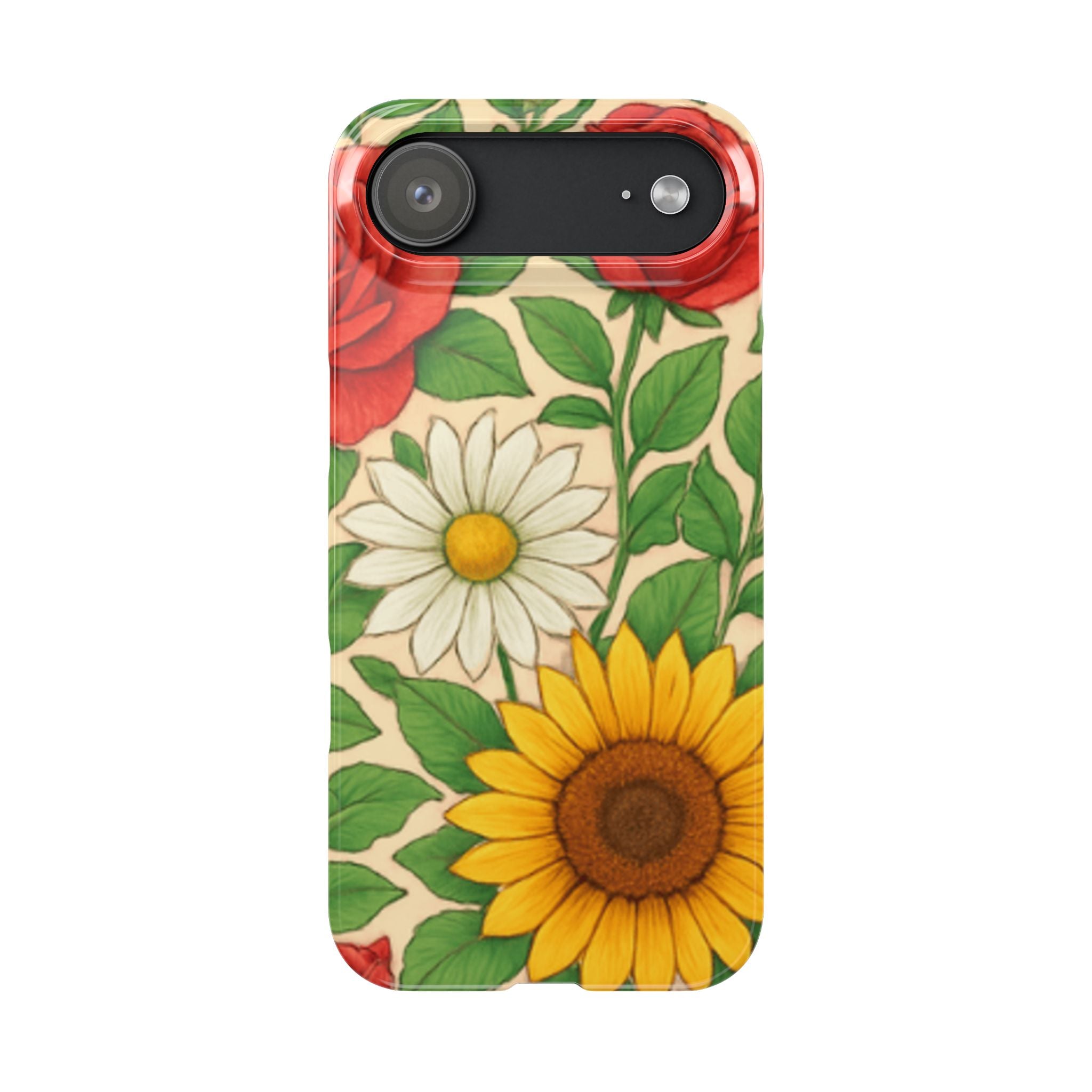 Floral Sunflower, Daisy & Rose Slim Phone Case — Vintage Botanical Pattern
