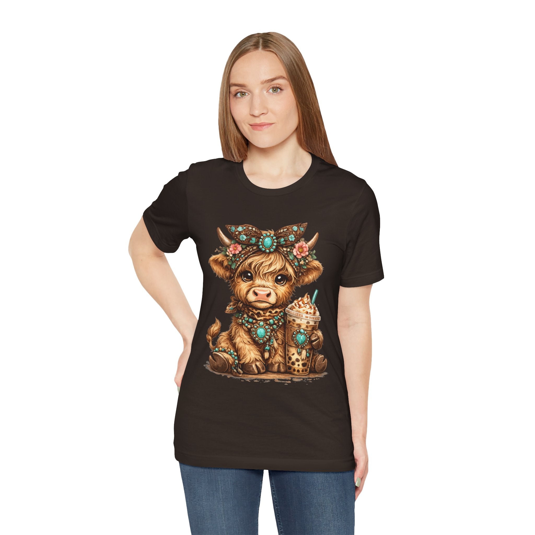 Highland Cow Tee with Bubble Tea