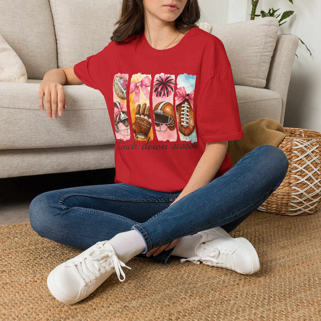 Touchdown Season Football T-Shirt — Pink Cheer & Helmet Graphic Tee