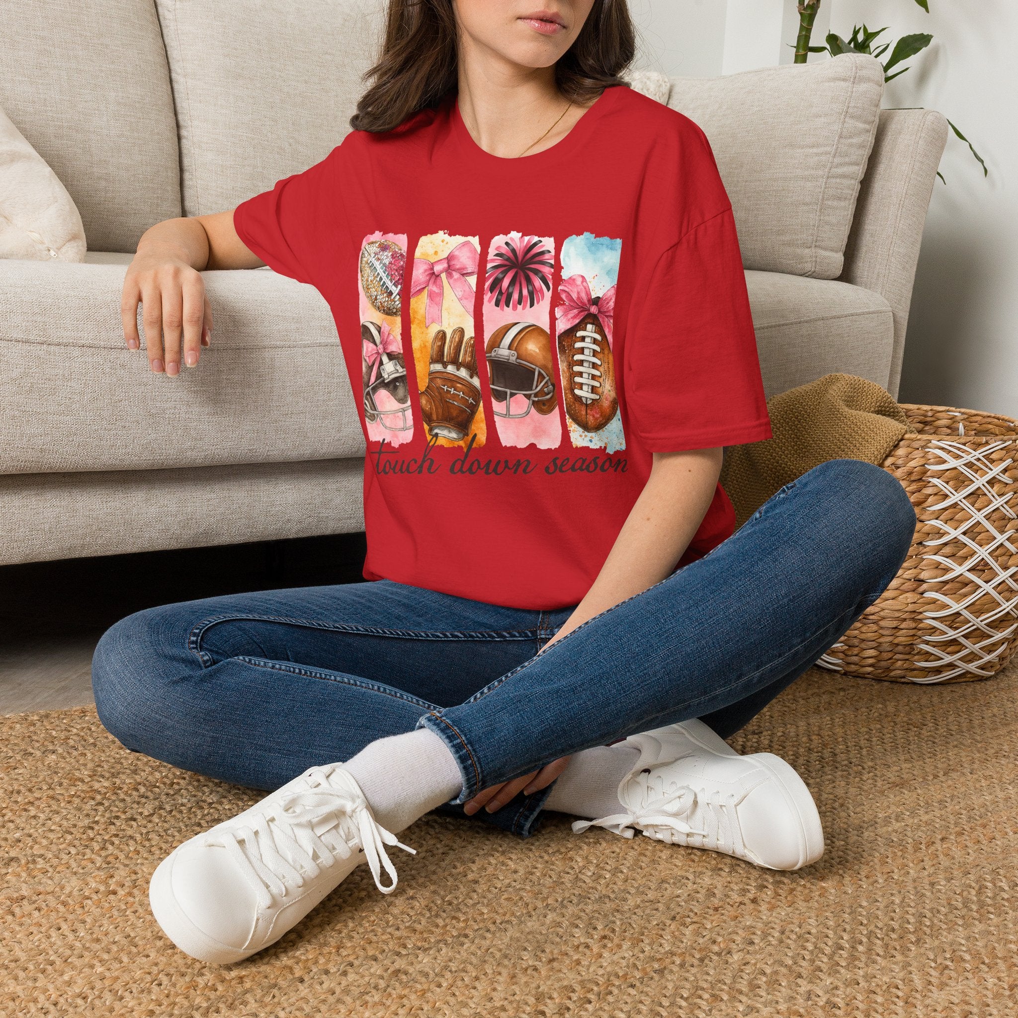 Touchdown Season Football T-Shirt — Pink Cheer & Helmet Graphic Tee