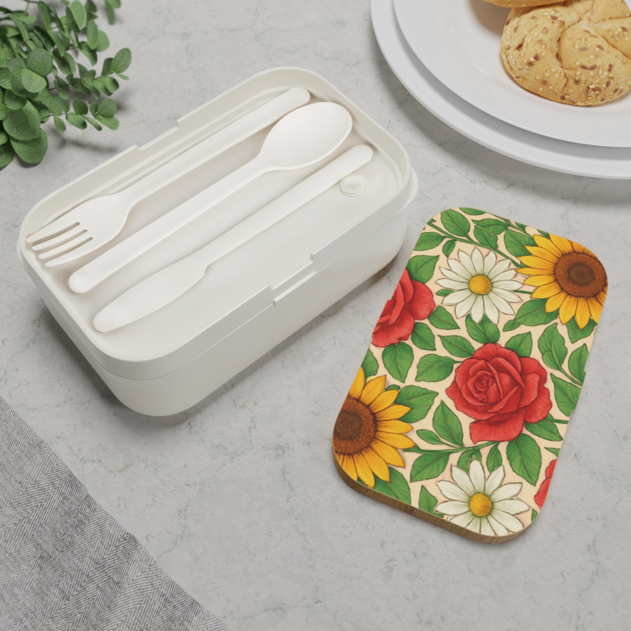 Floral Bento Lunch Box — Sunflower, Rose & Daisy Patterned Lunchbox