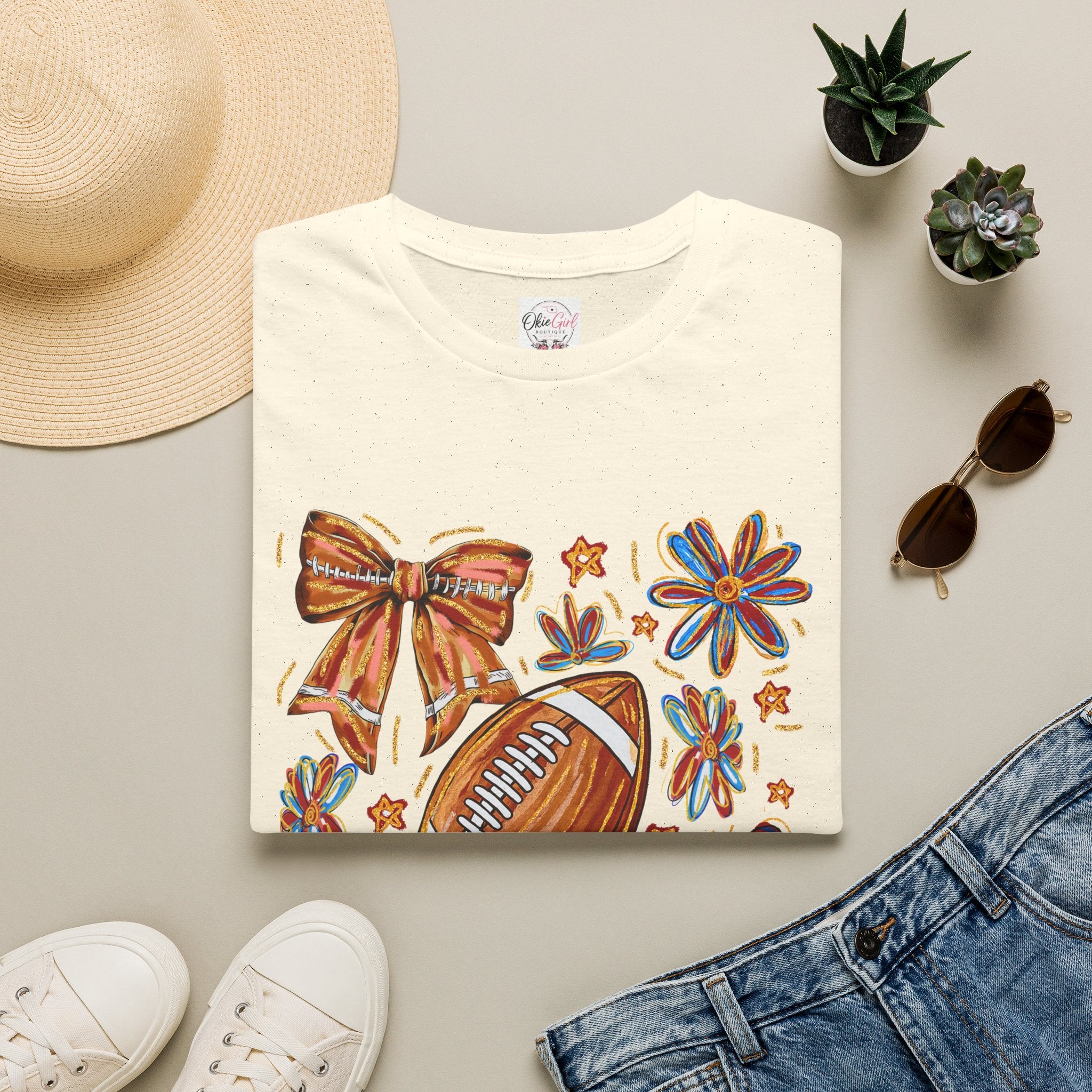 Football & Bow Graphic T-Shirt